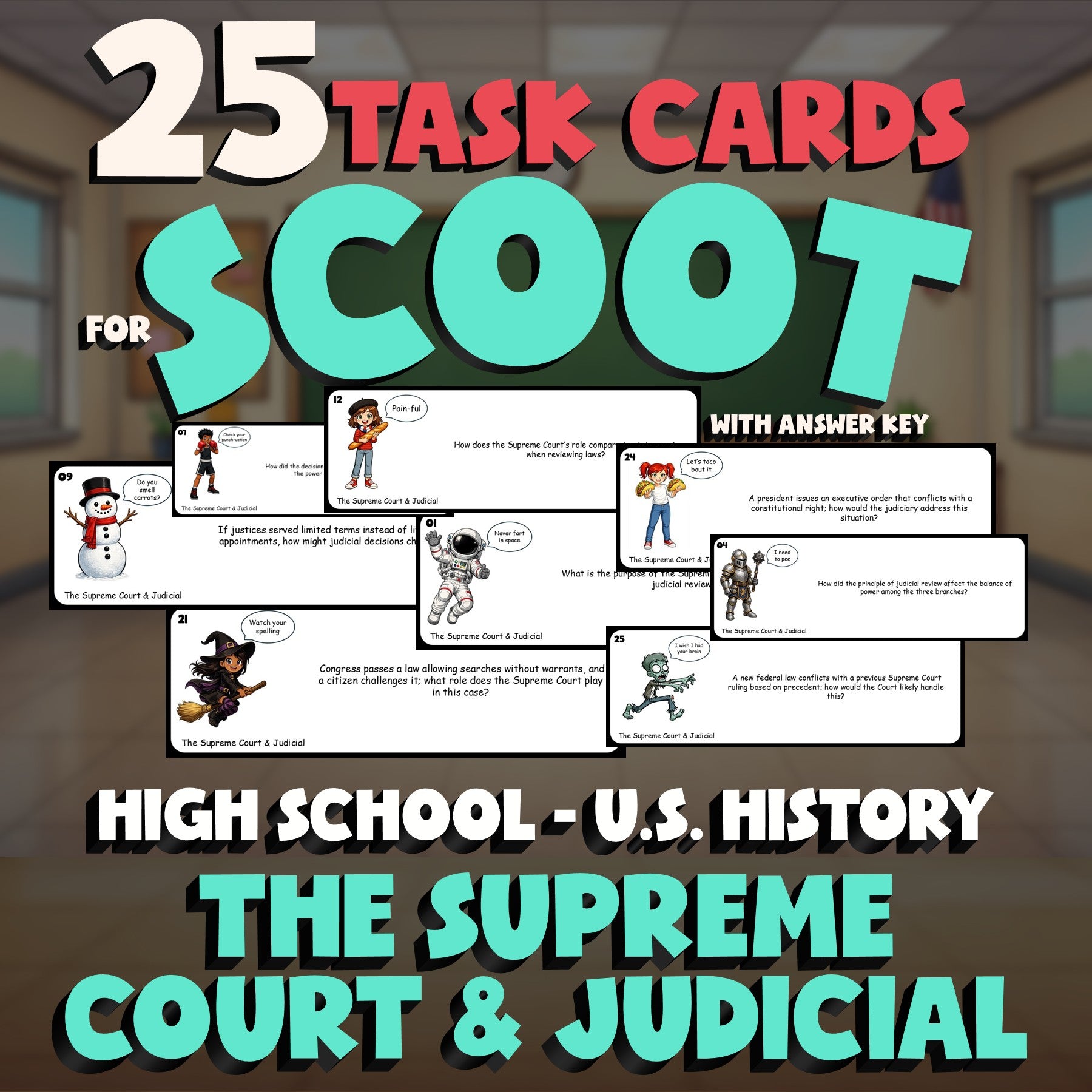 The Supreme Court & Judicial SCOOT TASK CARDS U.S. History Game - No Prep Review