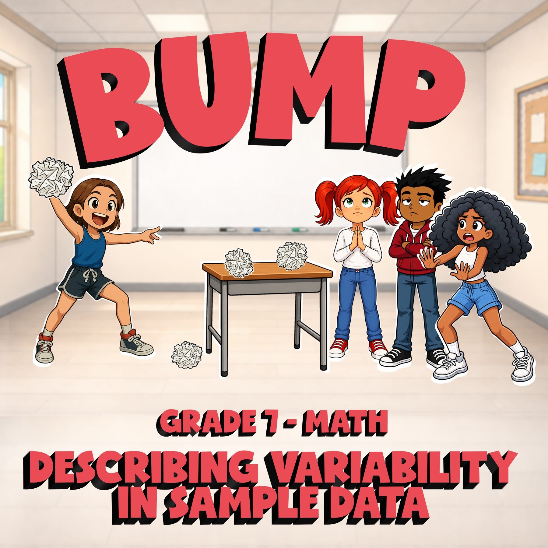 Describing Variability in Sample Data BUMP Math Game - No Prep Grade 7 Review