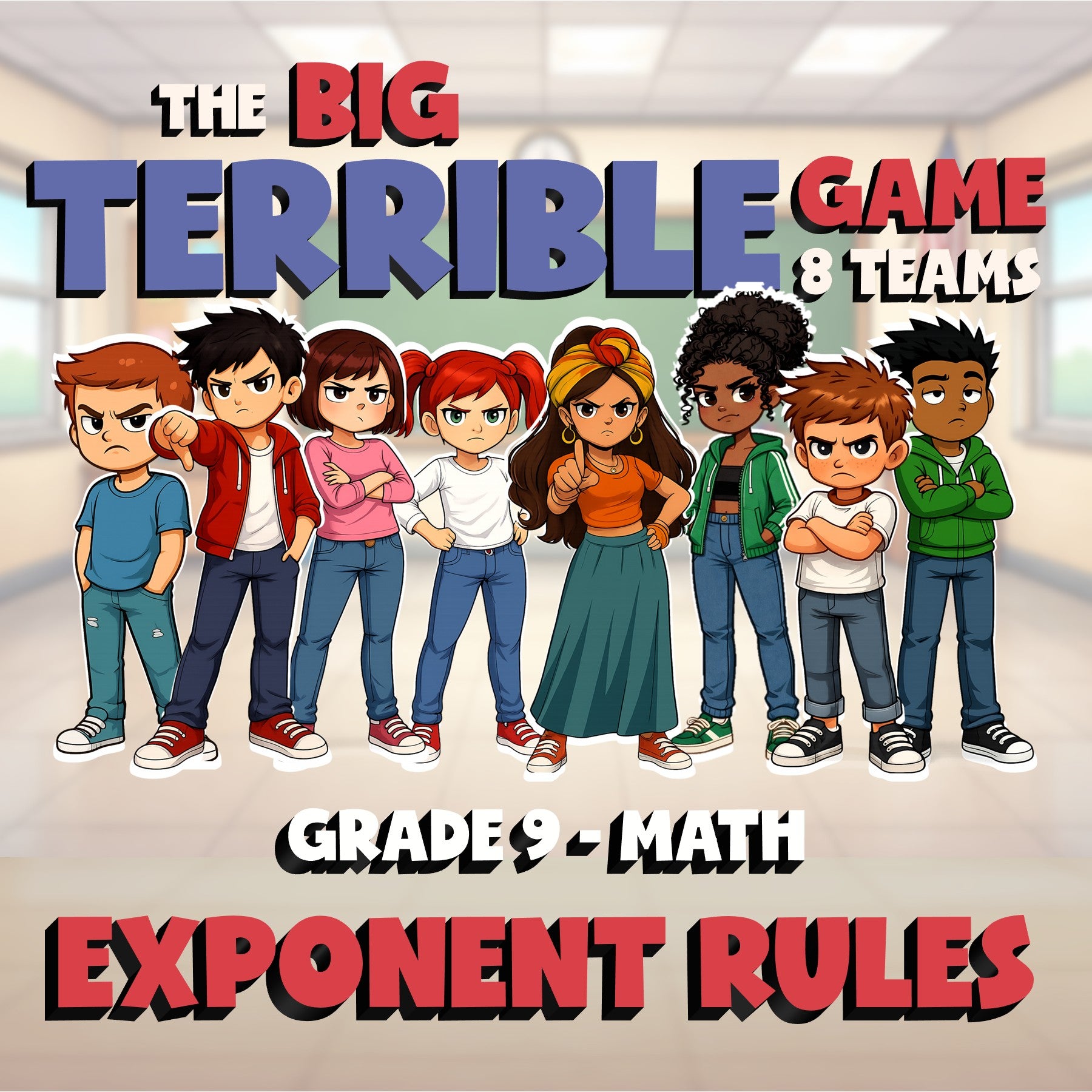 Exponent Rules BIG TERRIBLE GAME - No Prep Grade 9 Math Review Activity