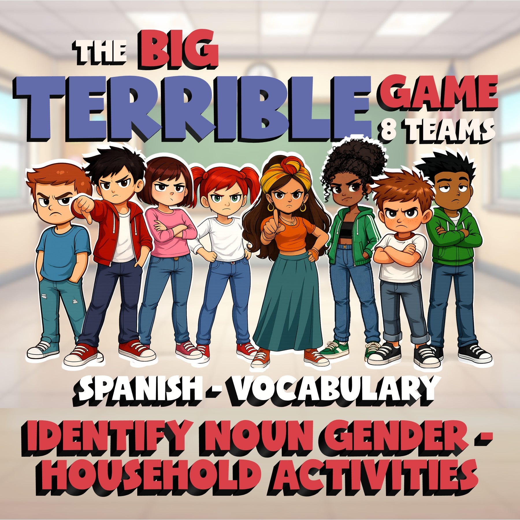 Identify Noun Gender - Household Activities BIG TERRIBLE GAME - Spanish Exercise