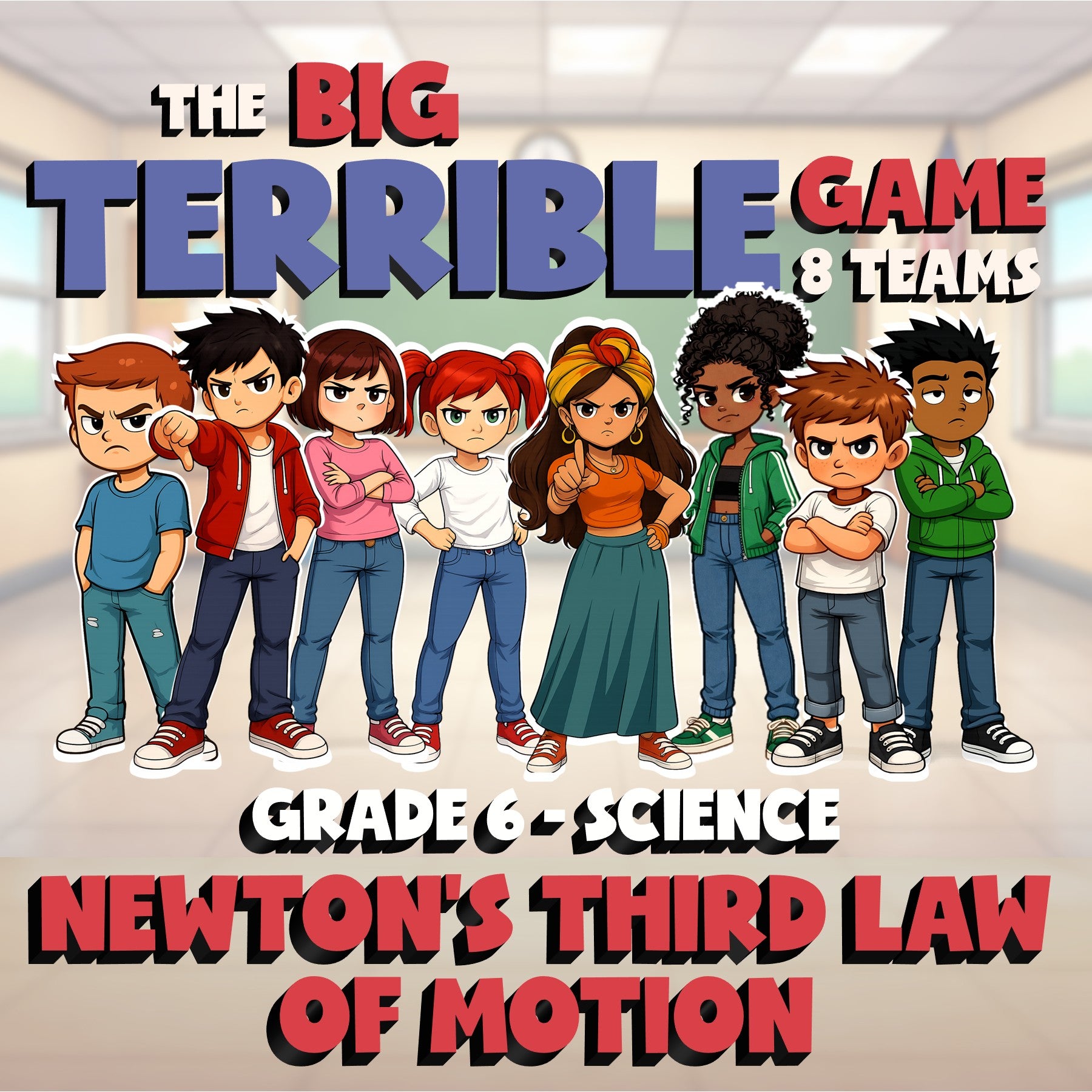 Newton's Third Law of Motion BIG TERRIBLE GAME - No Prep Grade 6 Science Review