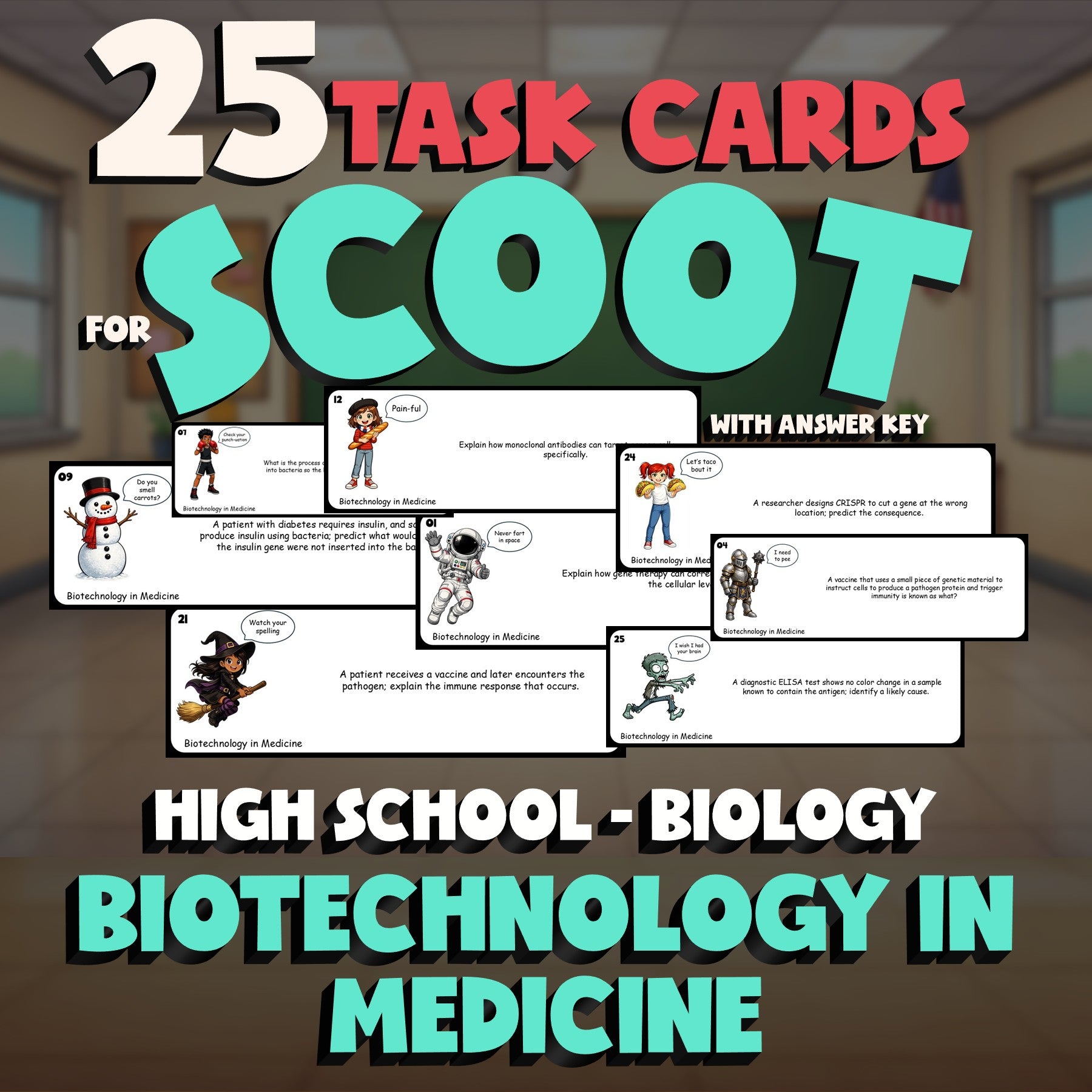 Biotechnology in Medicine SCOOT TASK CARDS Science Game - No Prep Biology Review