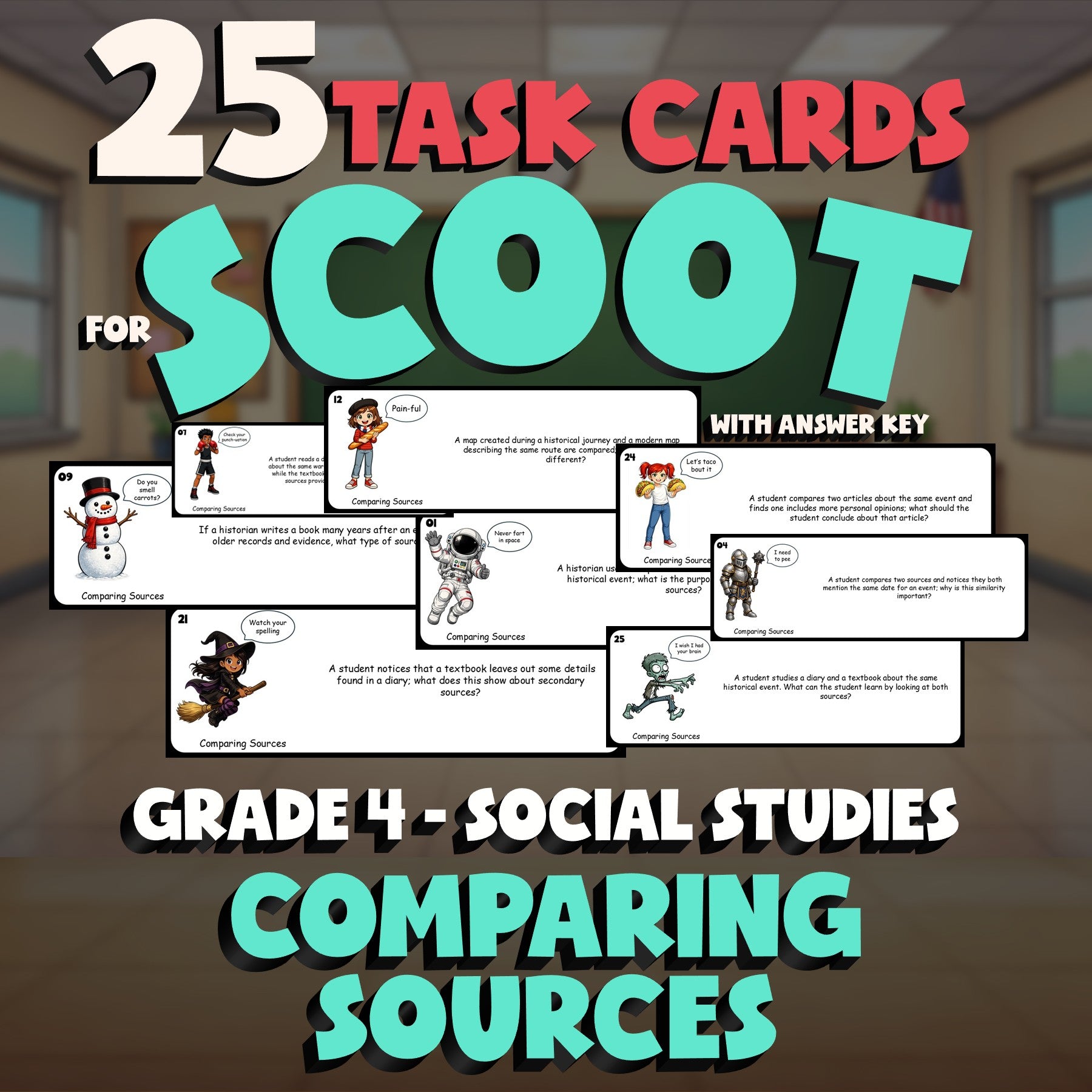 Comparing Sources SCOOT TASK CARDS Socials Game - No Prep Grade 4 Review