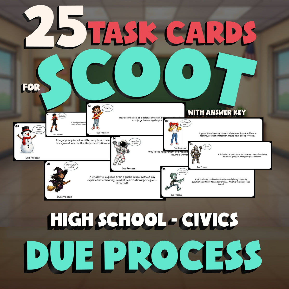 Due Process SCOOT TASK CARDS Civics Game - No Prep Review Activity