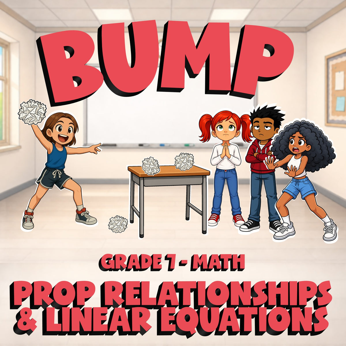 Prop Relationships & Linear Equations BUMP Math Game - No Prep Grade 7 Review