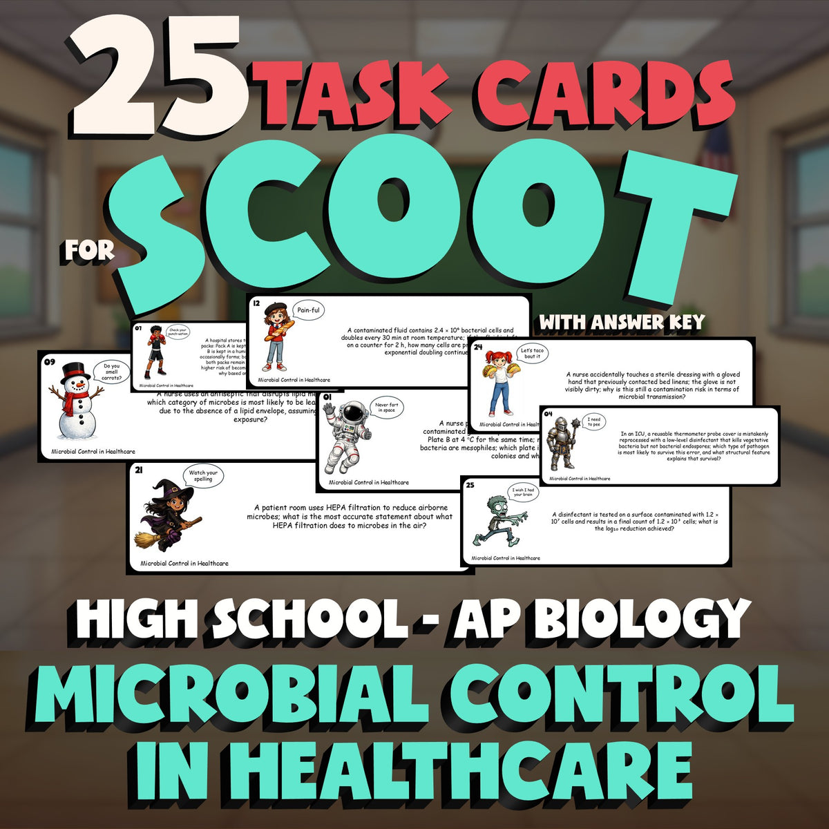 Microbial Control in Healthcare SCOOT TASK CARDS Science Game - AP Biology