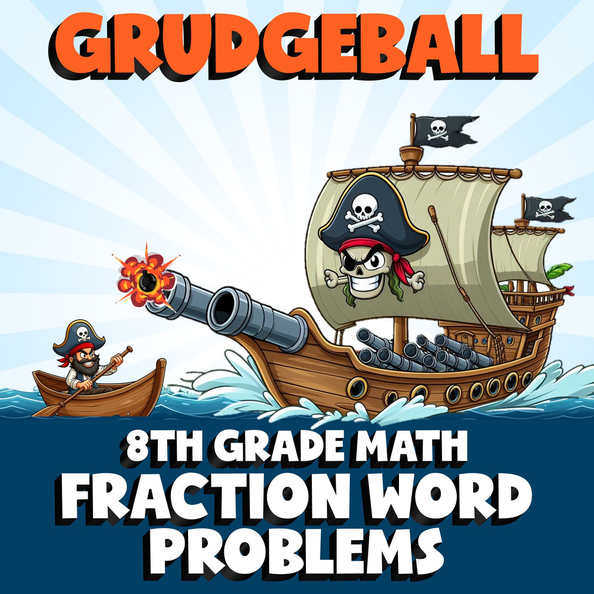 Fraction Word Problems GRUDGEBALL Math Game - No Prep Grade 8 Review Activity