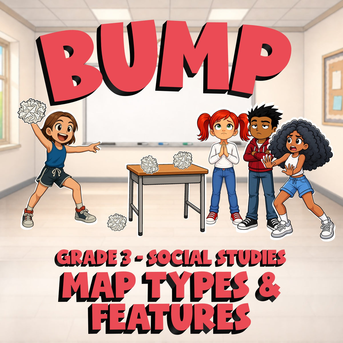 Map Types & Features BUMP Socials Game - No Prep Grade 3 Review Activity