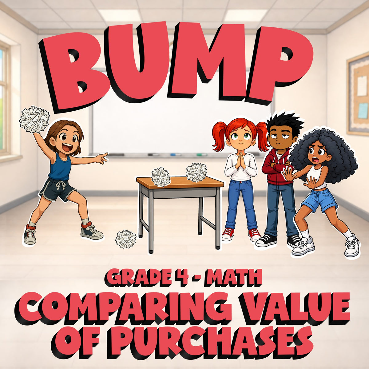 Comparing Value of Purchases BUMP Math Game - No Prep Grade 4 Review Activity