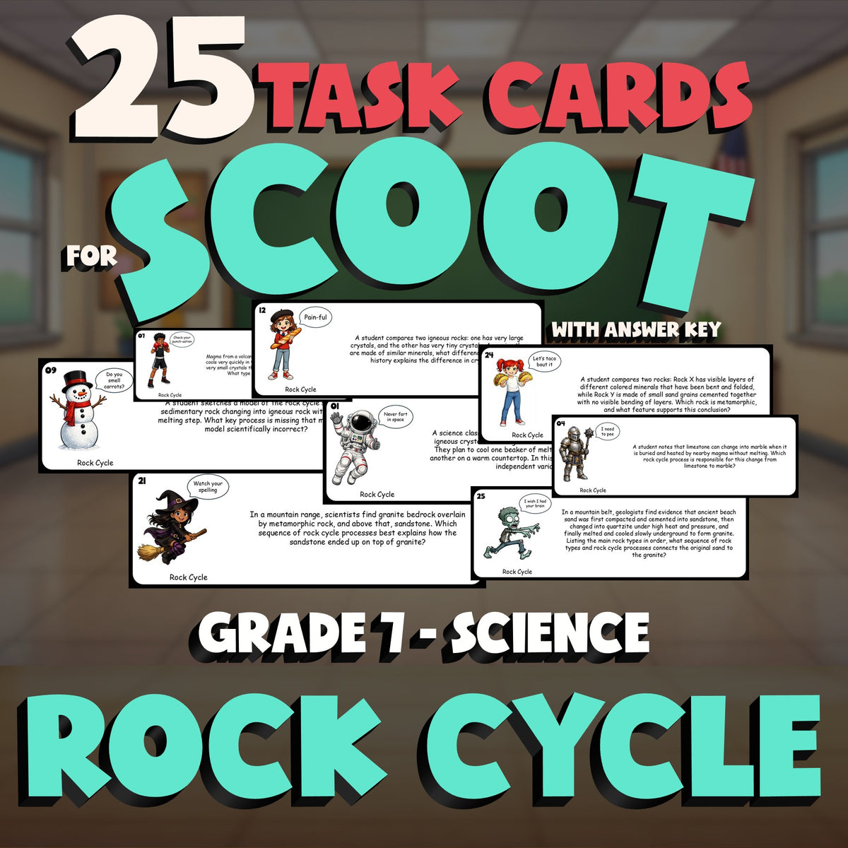 Rock Cycle SCOOT TASK CARDS Science Game - No Prep Grade 7 Review Activity