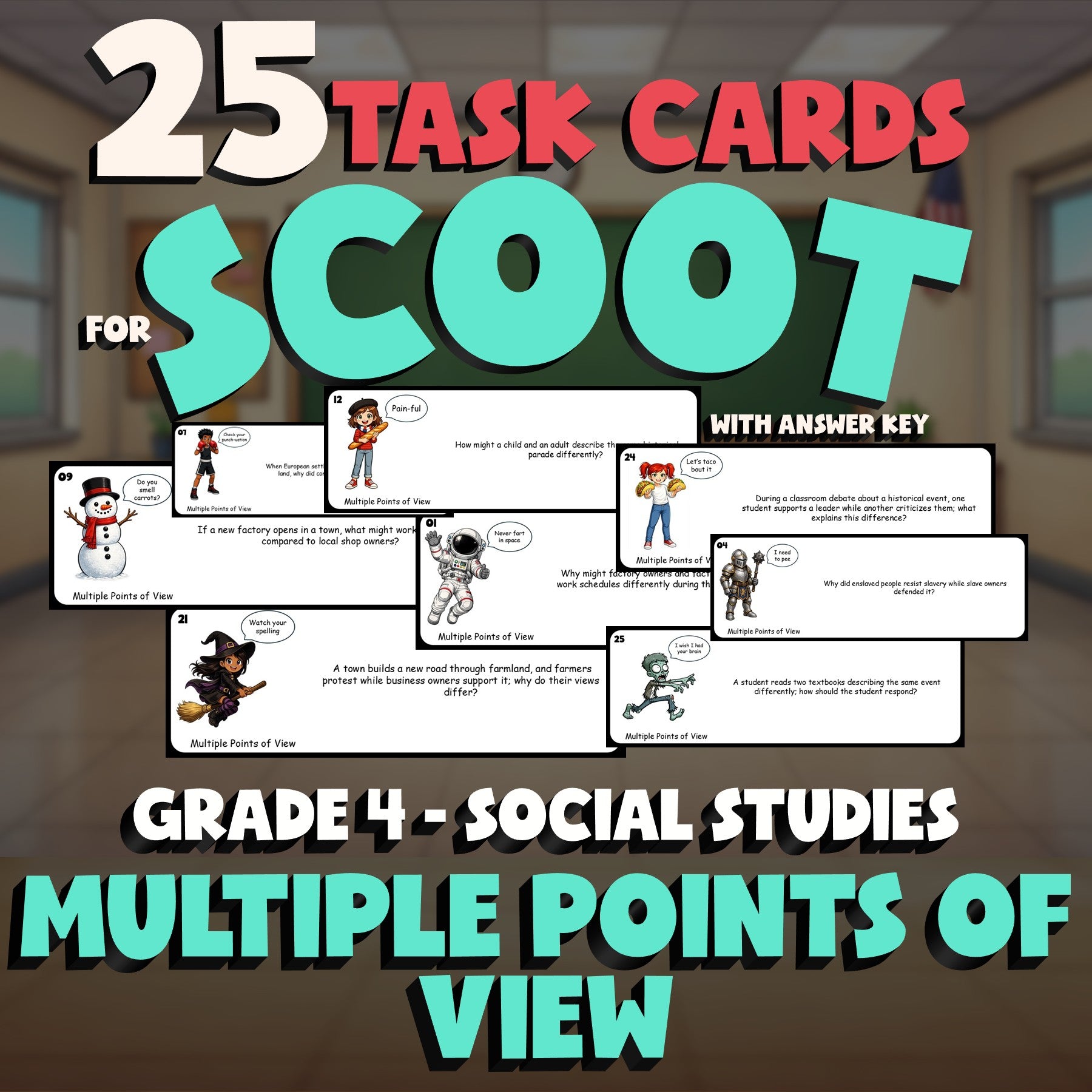 Multiple Points of View SCOOT TASK CARDS Socials Game - No Prep Grade 4 Review