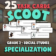 Specialization SCOOT TASK CARDS Socials Game - No Prep Grade 3 Review Activity