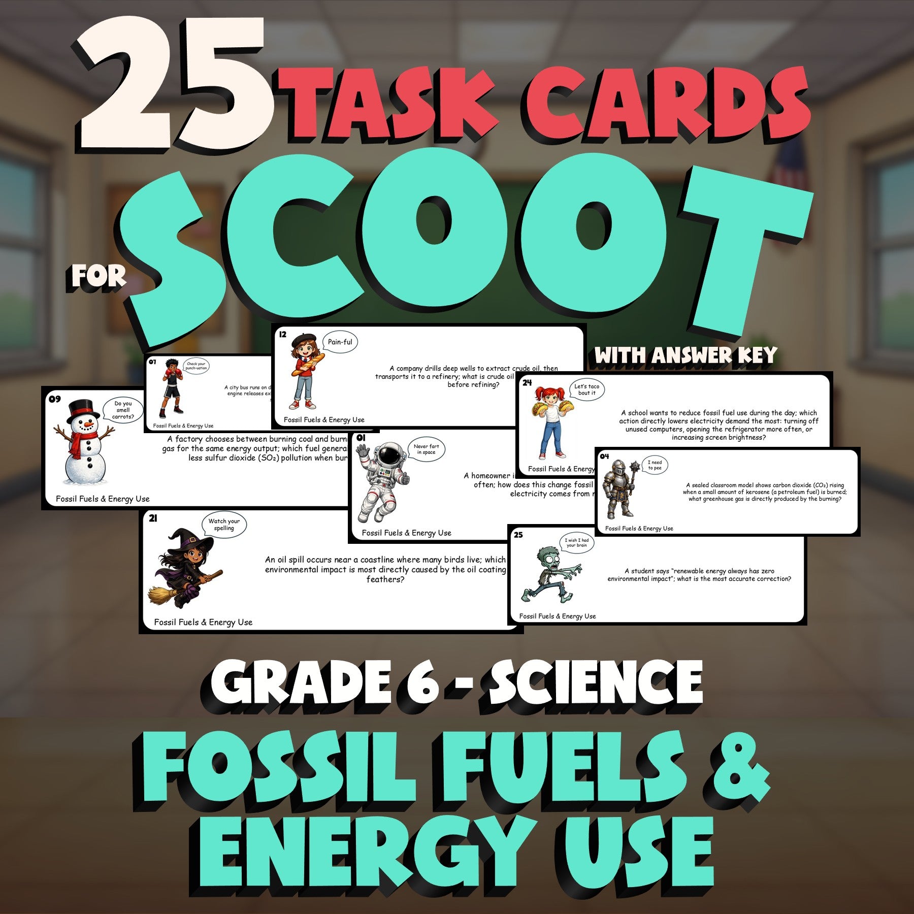 Fossil Fuels & Energy Use SCOOT TASK CARDS Science Game - No Prep Grade 6 Review