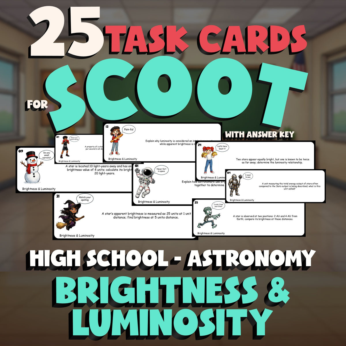 Brightness & Luminosity SCOOT TASK CARDS Science Game - No Prep Astronomy Review
