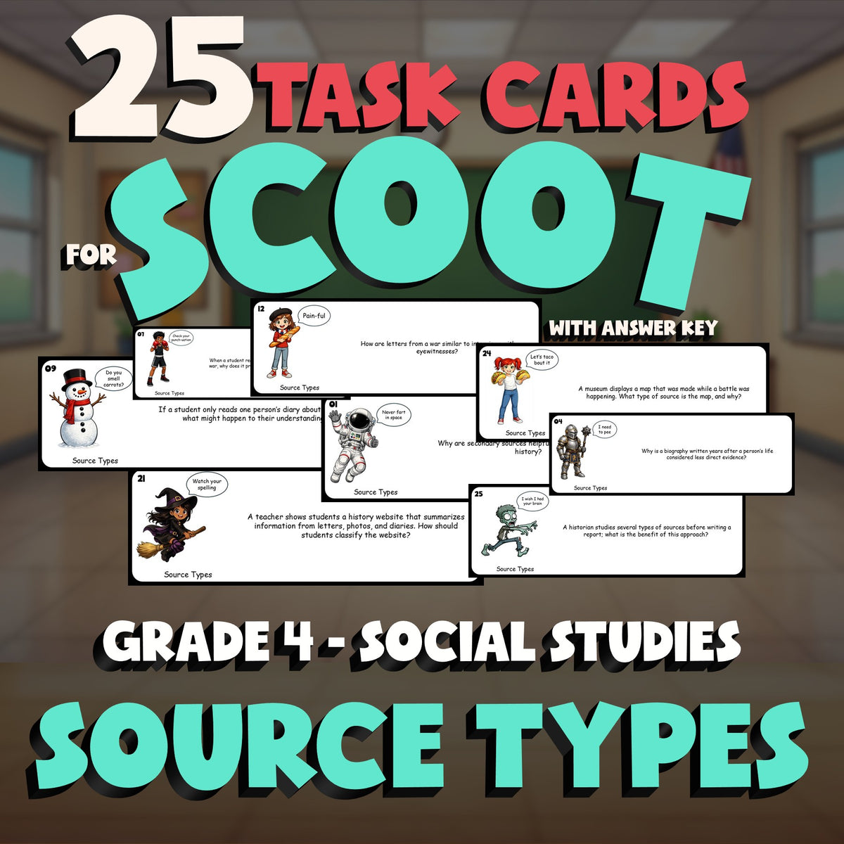 Source Types SCOOT TASK CARDS Socials Game - No Prep Grade 4 Review Activity