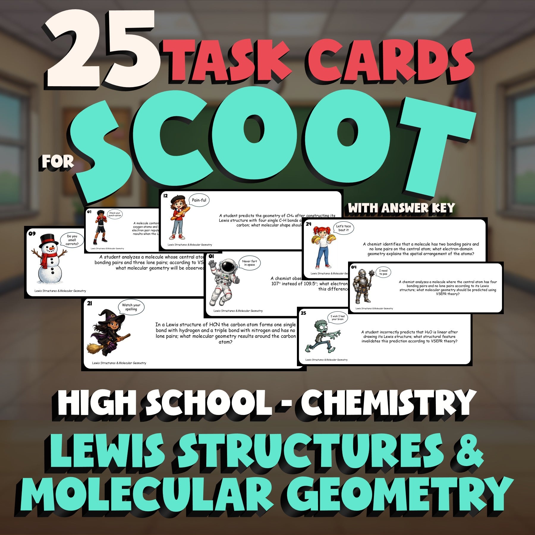 Lewis Structures & Molecular Geometry SCOOT TASK CARDS Science Game - Chemistry