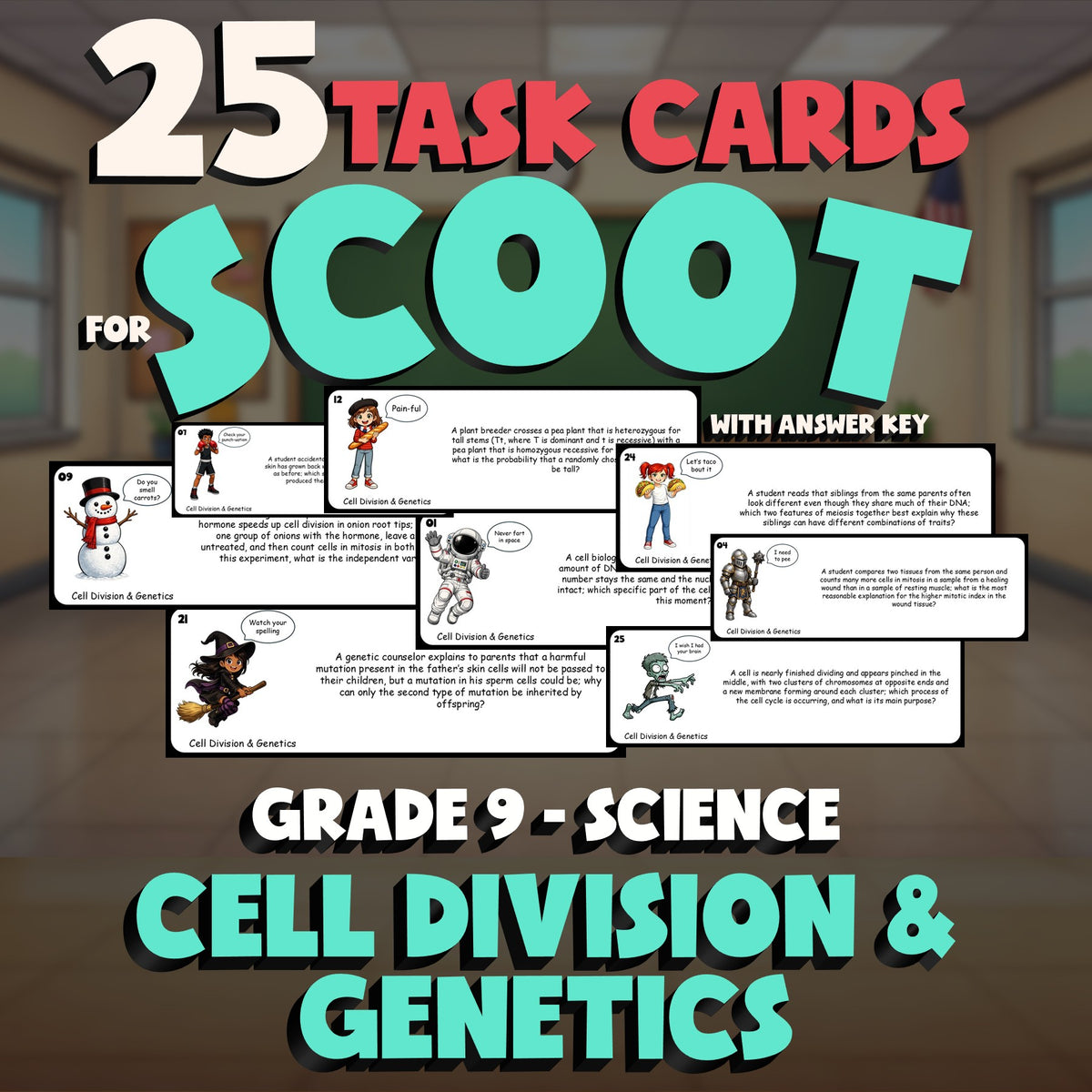 Cell Division & Genetics SCOOT TASK CARDS Science Game - No Prep Grade 9 Review
