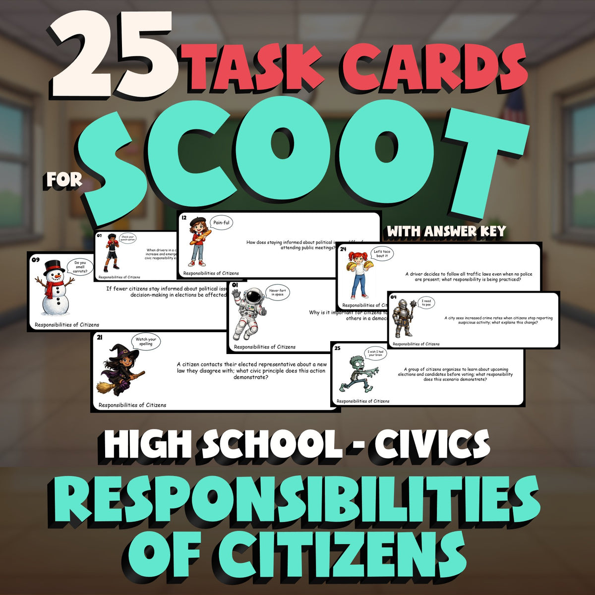 Responsibilities of Citizens SCOOT TASK CARDS Civics Game - No Prep Review