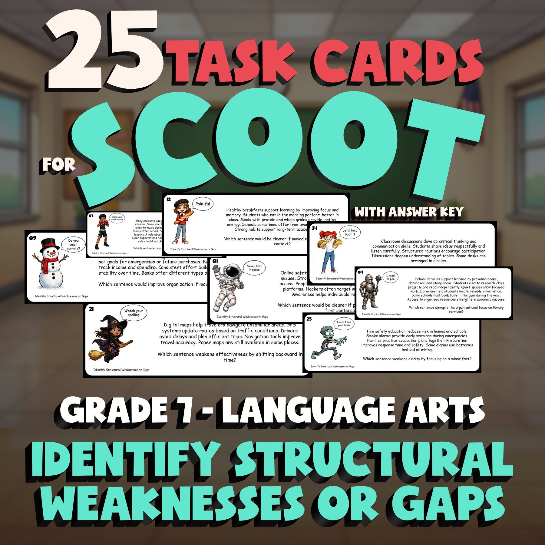 Identify Structural Weaknesses or Gaps SCOOT TASK CARDS ELA Game - Grade 7