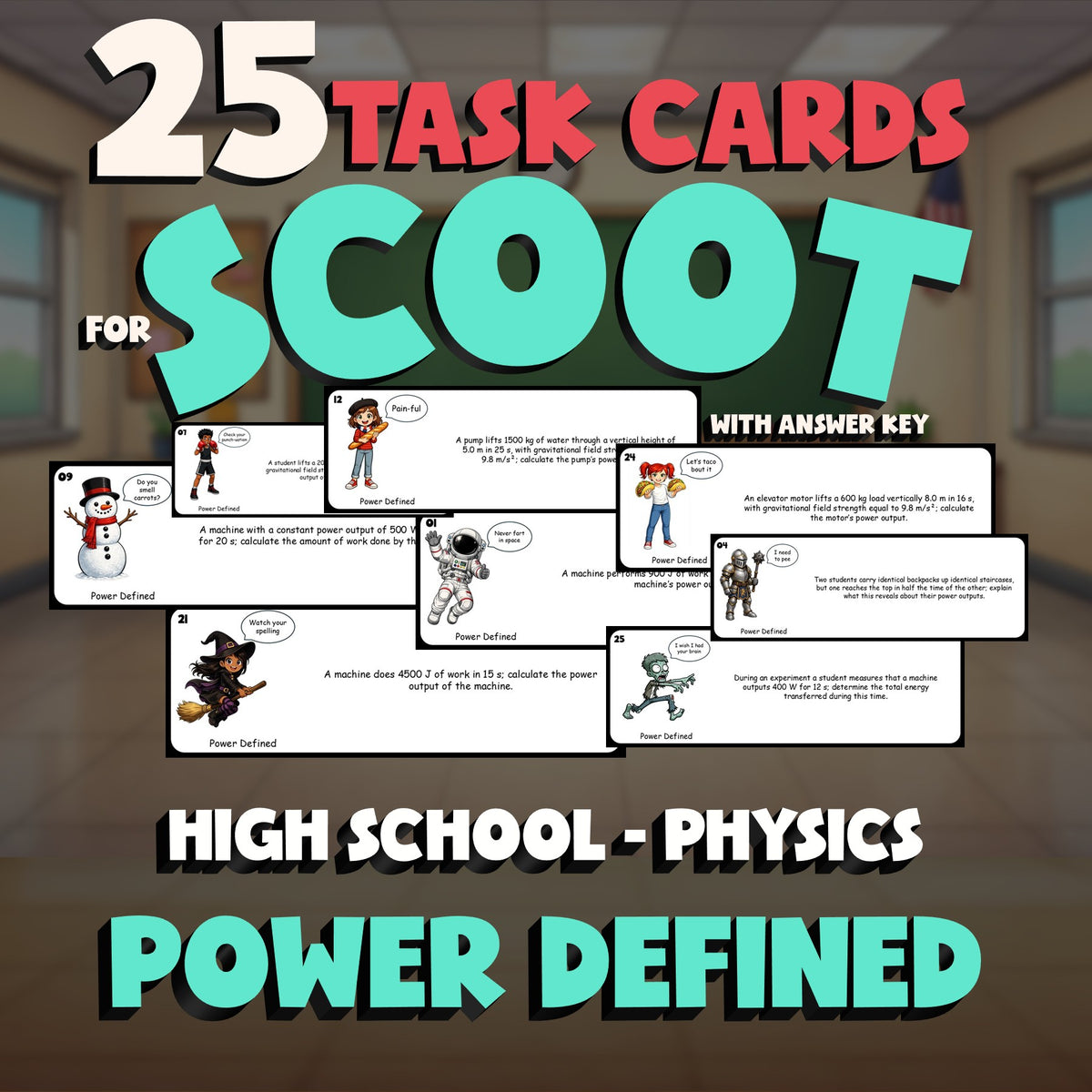 Power Defined SCOOT TASK CARDS Science Game - No Prep Physics Review Activity