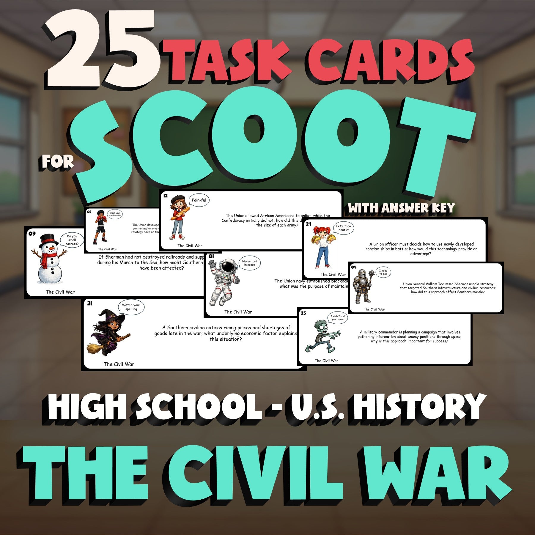 The Civil War SCOOT TASK CARDS U.S. History Game - No Prep Review Activity