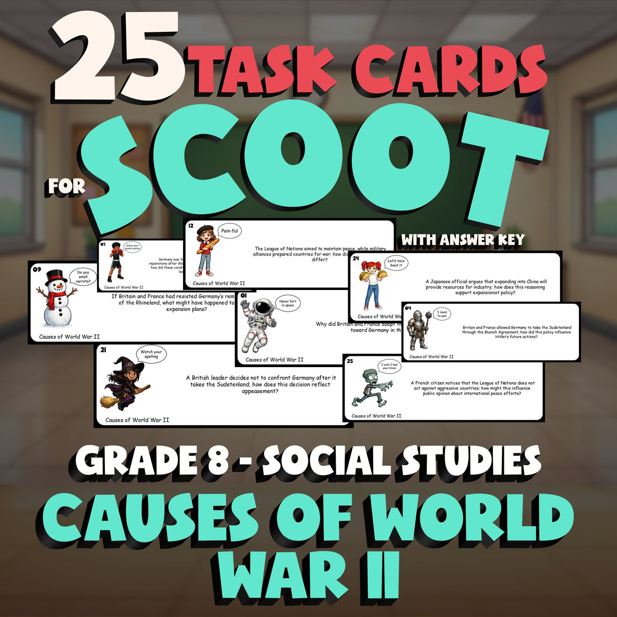 Causes of World War II SCOOT TASK CARDS Socials Game - No Prep Grade 8 Review