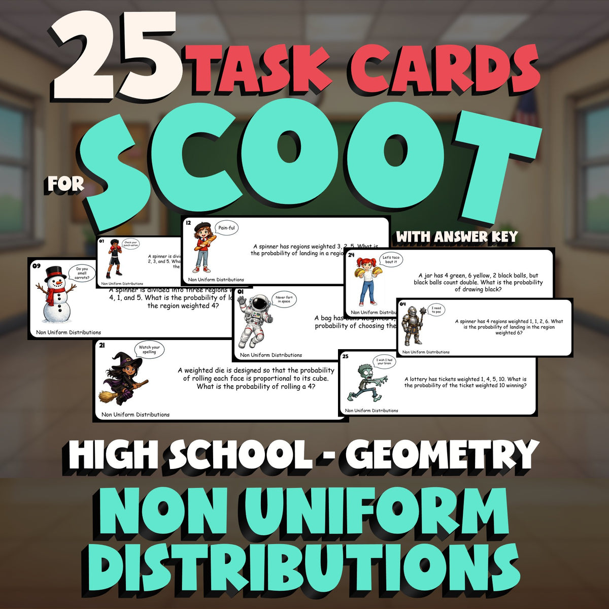 Non Uniform Distributions SCOOT TASK CARDS Math Game - No Prep Geometry Review