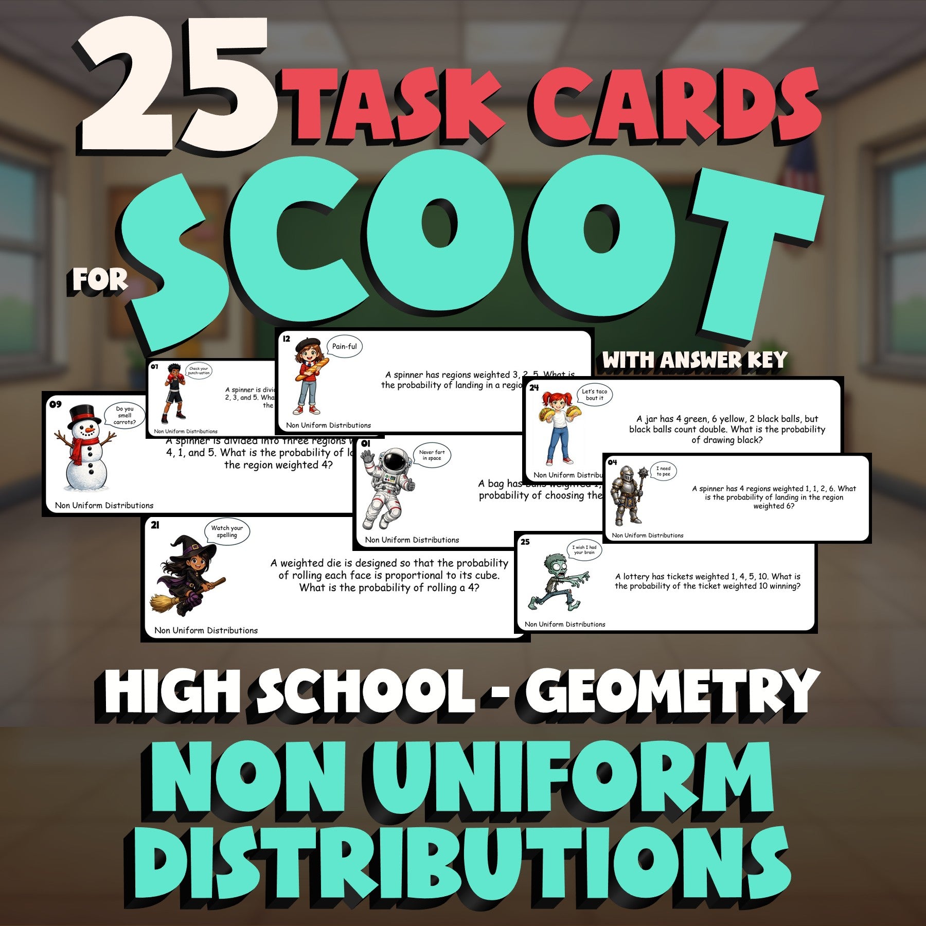Non Uniform Distributions SCOOT TASK CARDS Math Game - No Prep Geometry Review