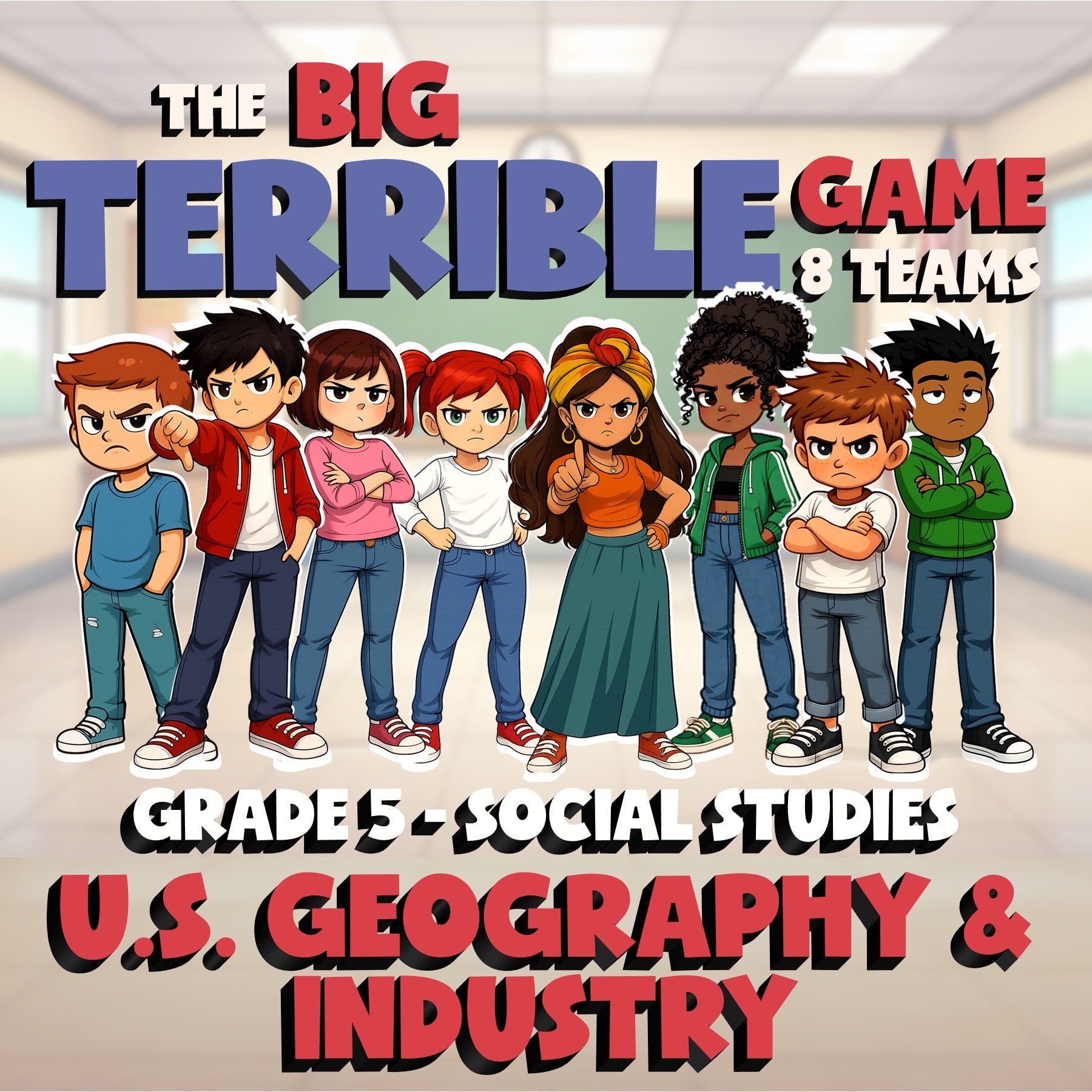 U.S. Geography & Industry BIG TERRIBLE GAME - No Prep Grade 5 Socials Review