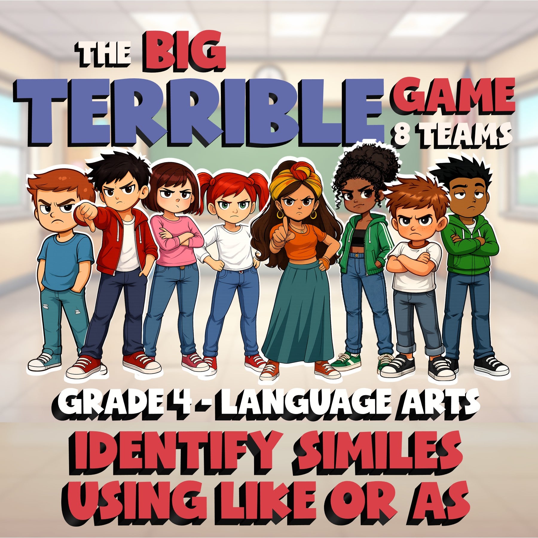 Identify Similes Using Like or As BIG TERRIBLE GAME - No Prep Grade 4 ELA Review