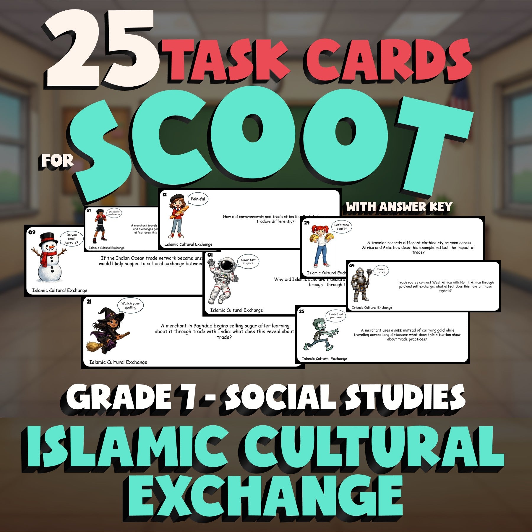 Islamic Cultural Exchange SCOOT TASK CARDS Socials Game - No Prep Grade 7 Review