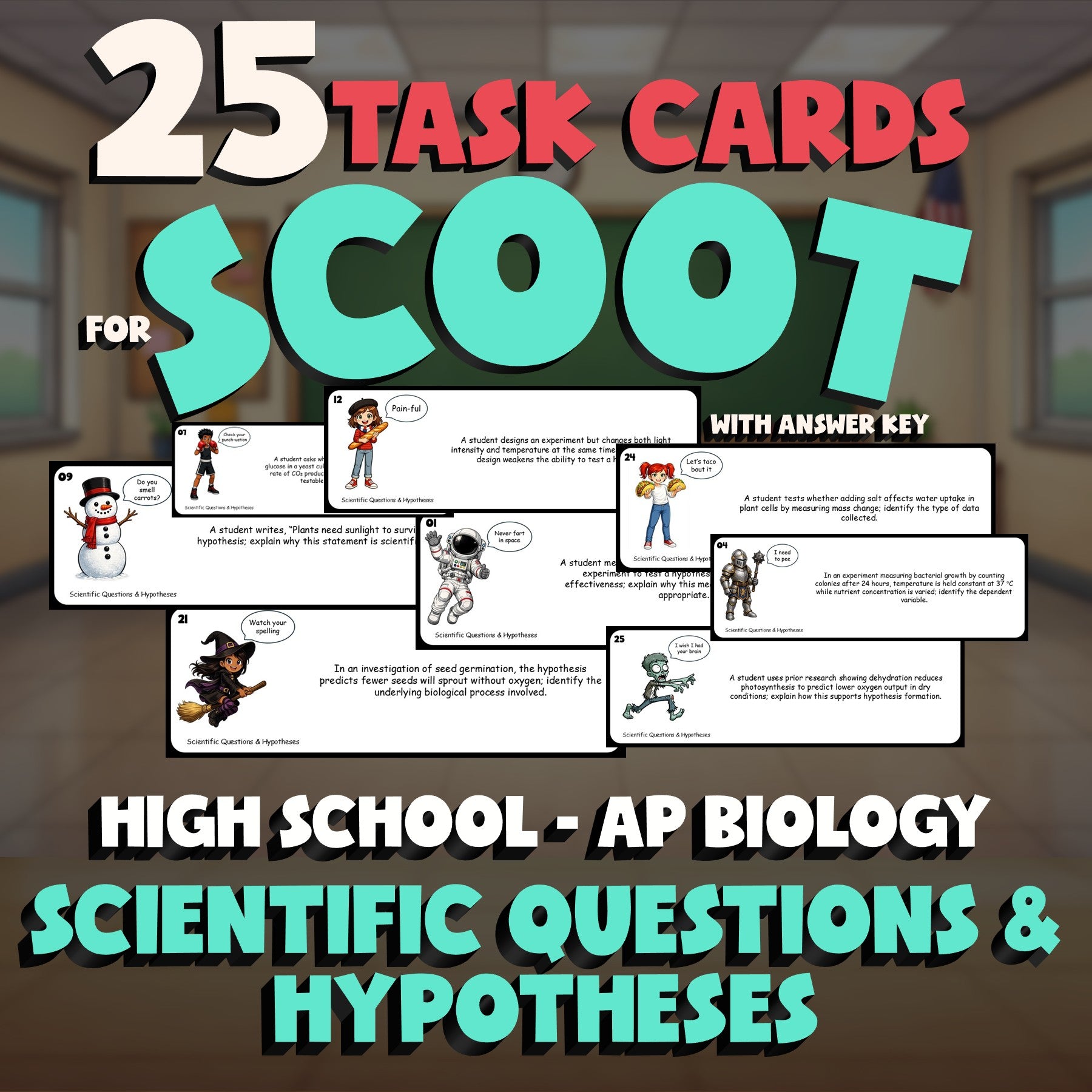 Scientific Questions & Hypotheses SCOOT TASK CARDS Science Game - AP Biology