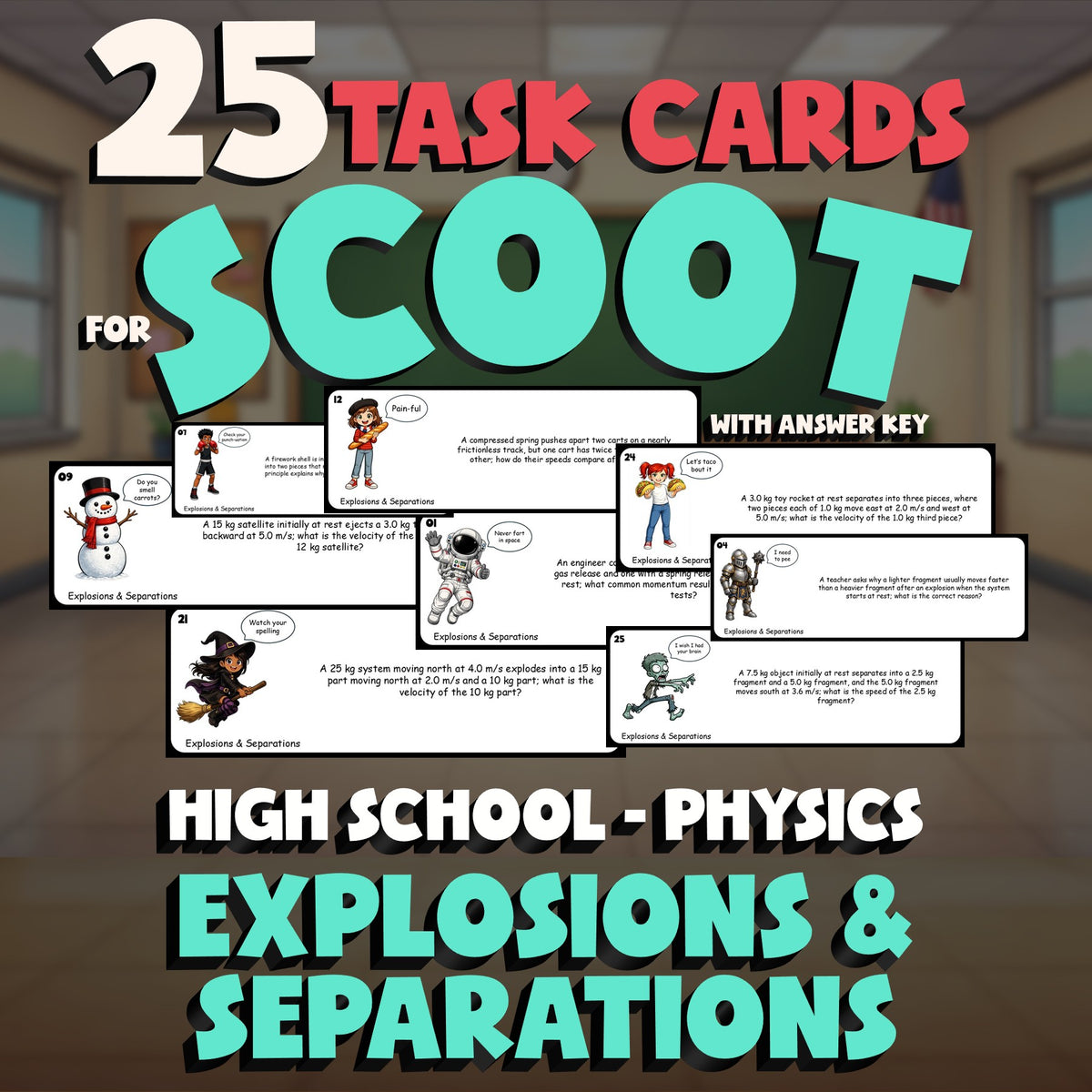 Explosions & Separations SCOOT TASK CARDS Science Game - No Prep Physics Review