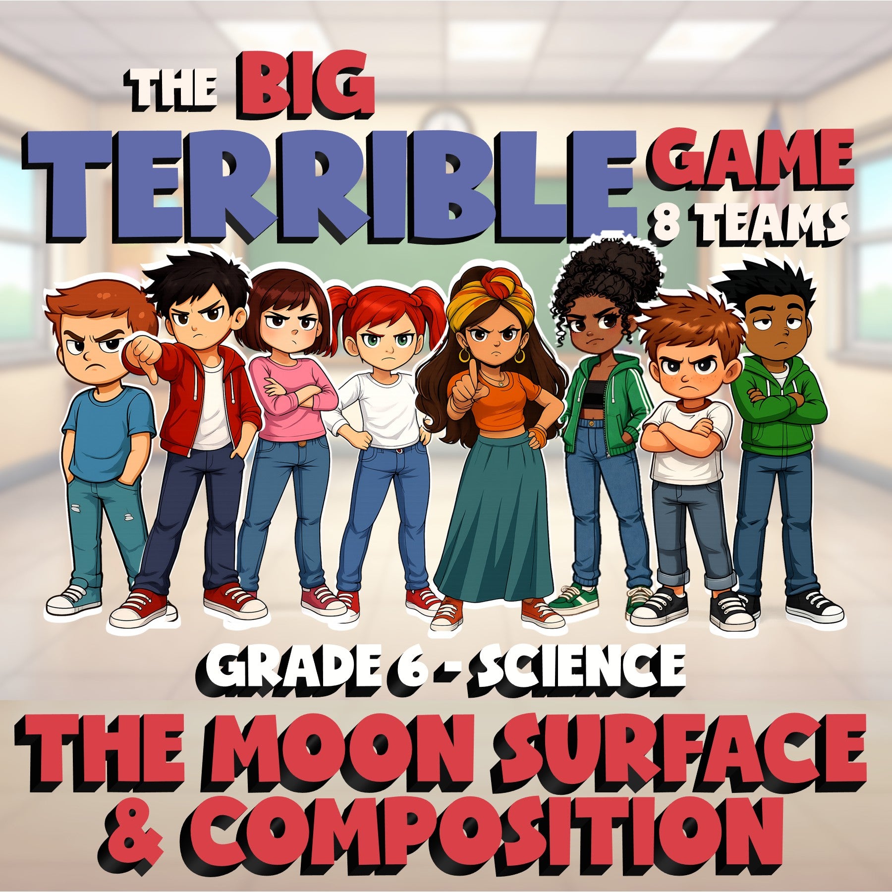 The Moon Surface & Composition BIG TERRIBLE GAME - Grade 6 Science Review