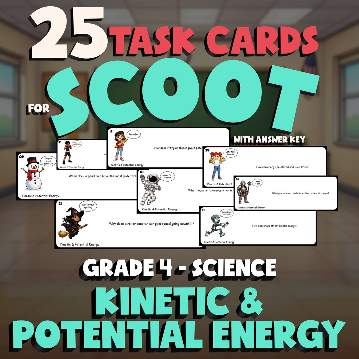 Kinetic & Potential Energy SCOOT TASK CARDS Science Game - No Prep Grade 4