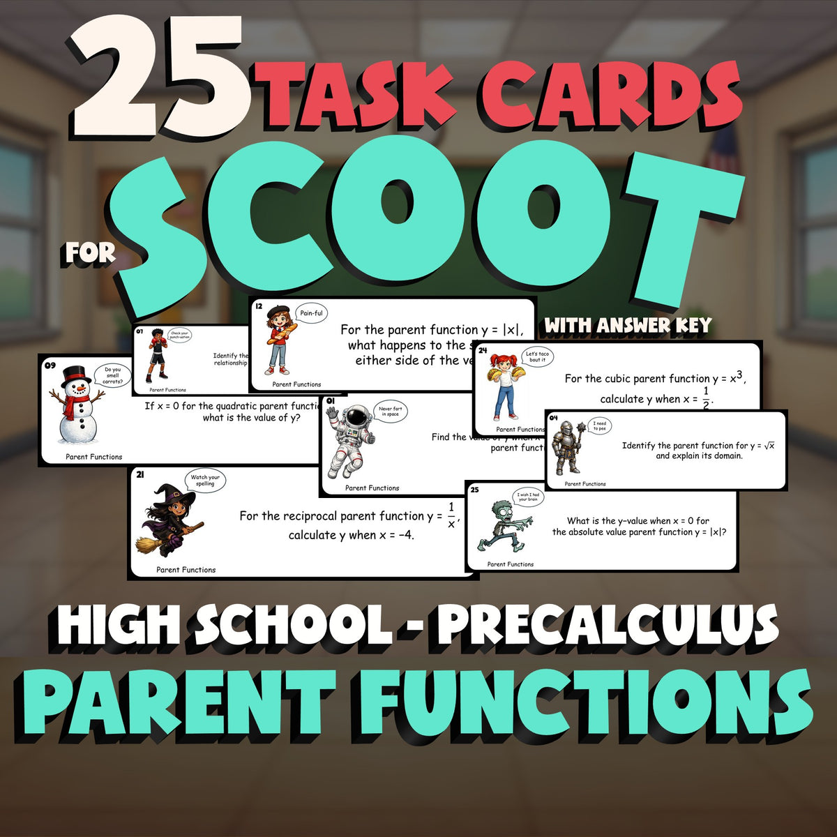 Parent Functions SCOOT TASK CARDS Math Game - No Prep PreCalculus Review