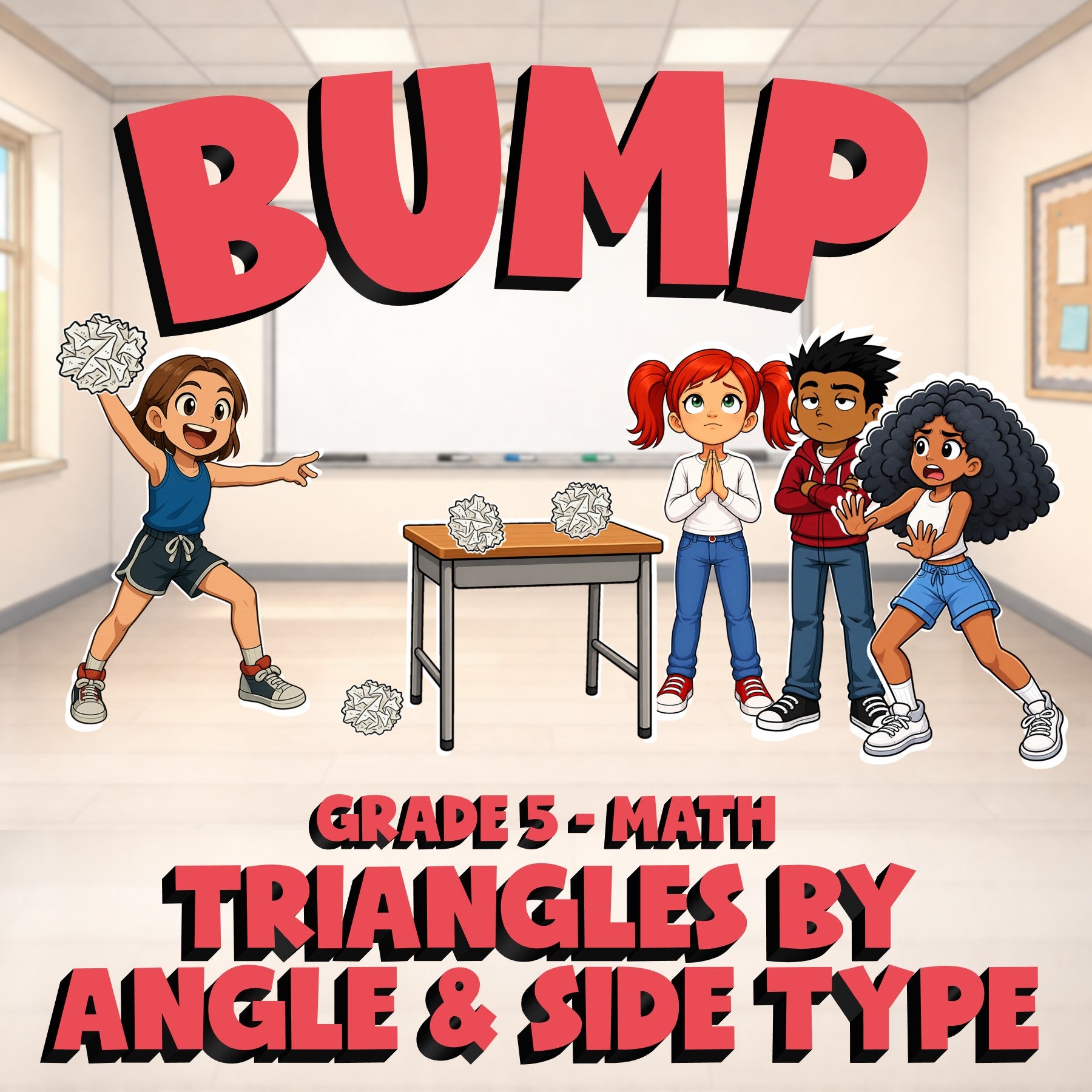 Triangles by Angle & Side Type BUMP Math Game - No Prep Grade 5 Review Activity