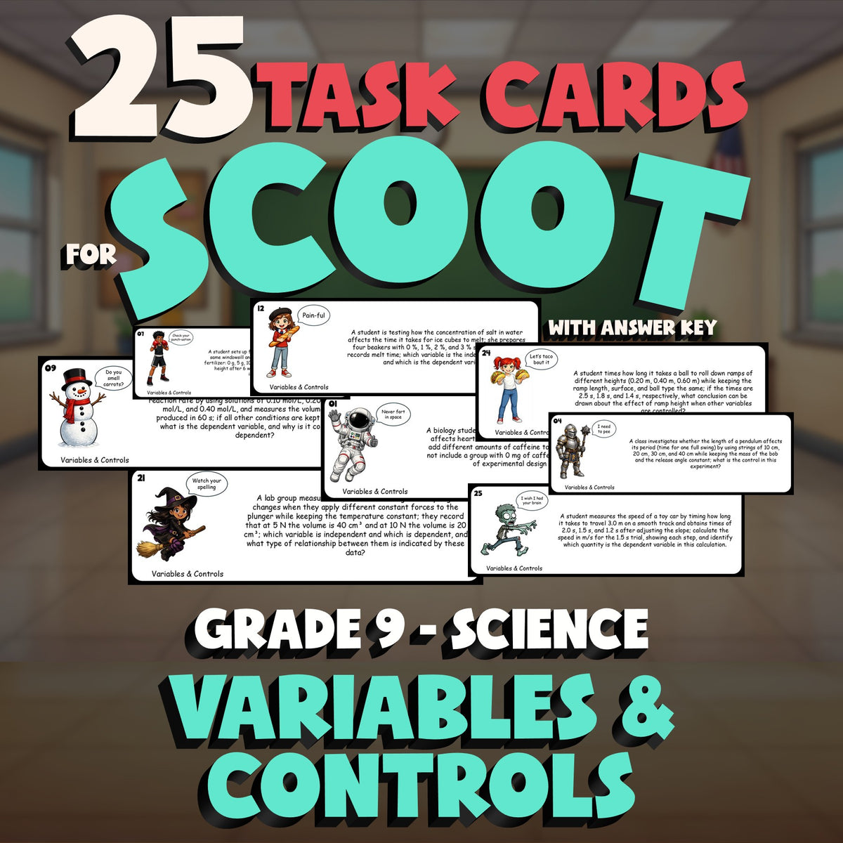 Variables & Controls SCOOT TASK CARDS Science Game - No Prep Grade 9 Review