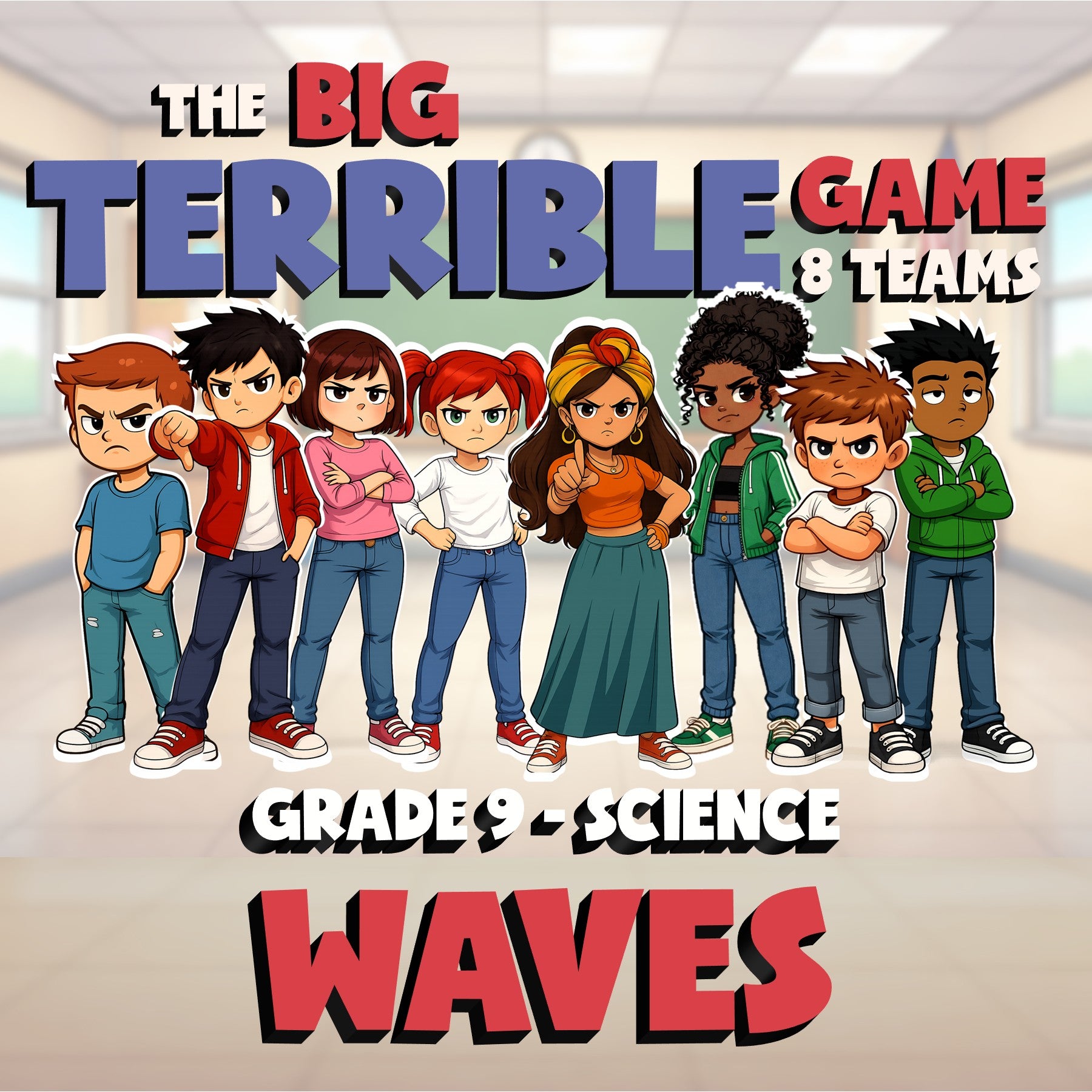 Waves BIG TERRIBLE GAME - No Prep Grade 9 Science Review Activity