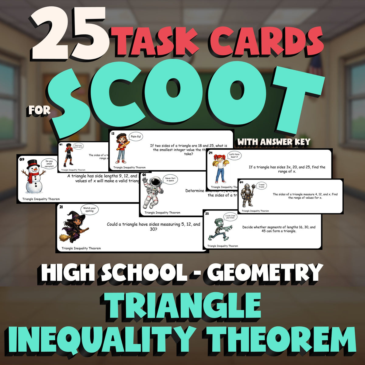 Triangle Inequality Theorem SCOOT TASK CARDS Math Game - No Prep Geometry Review