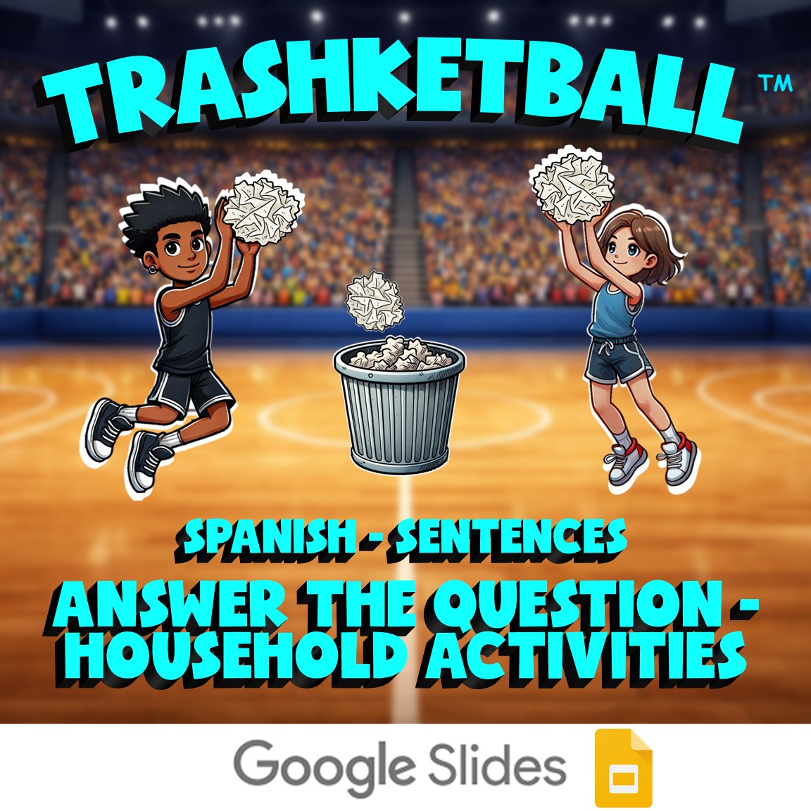 Answer the Question - Household Activities TRASHKETBALL Spanish Game - No Prep