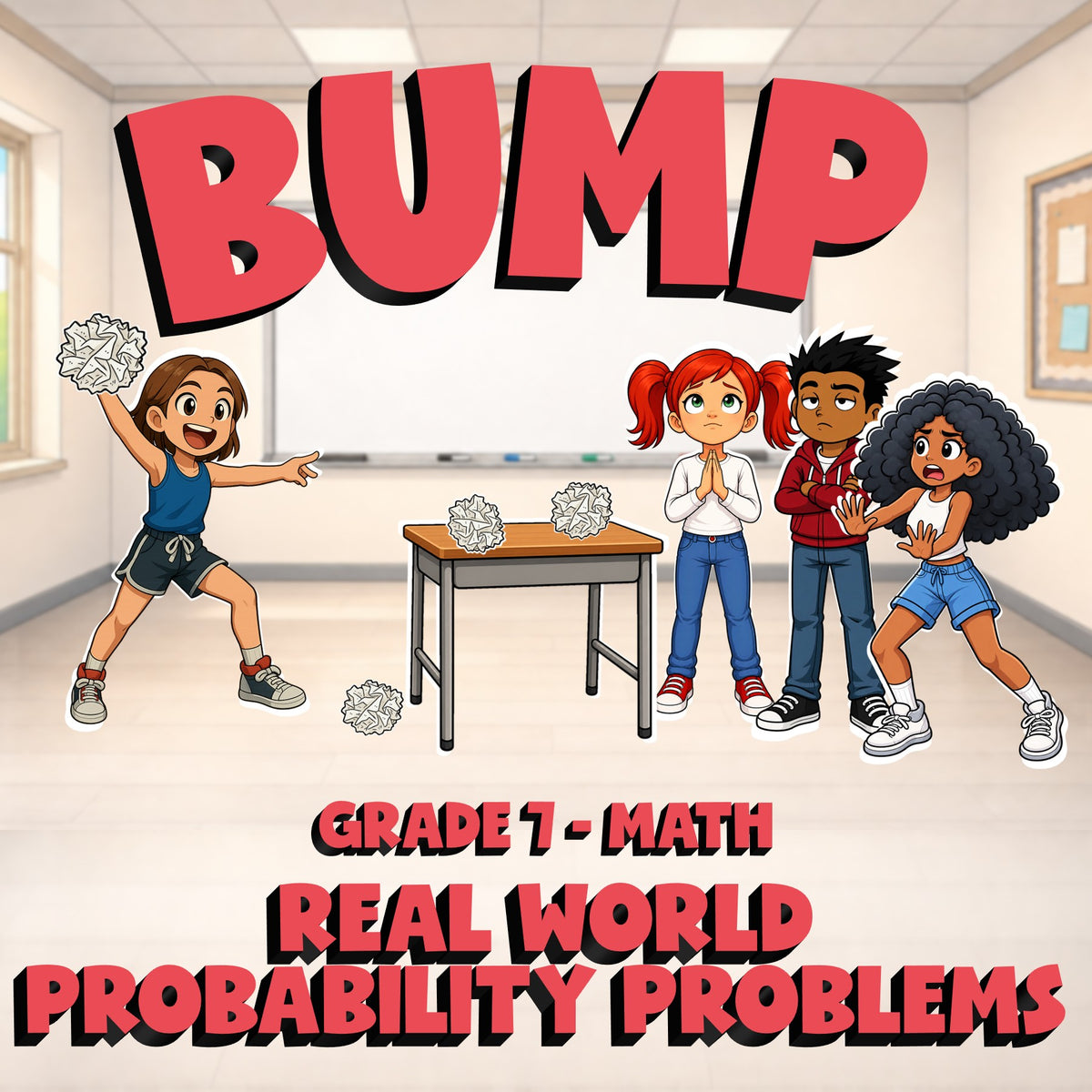Real World Probability Problems BUMP Math Game - No Prep Grade 7 Review Activity