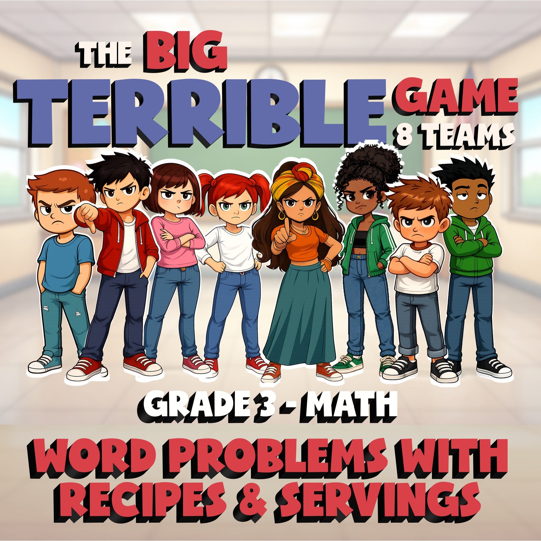 Word Problems with Recipes & Servings BIG TERRIBLE GAME - Grade 3 Math Review