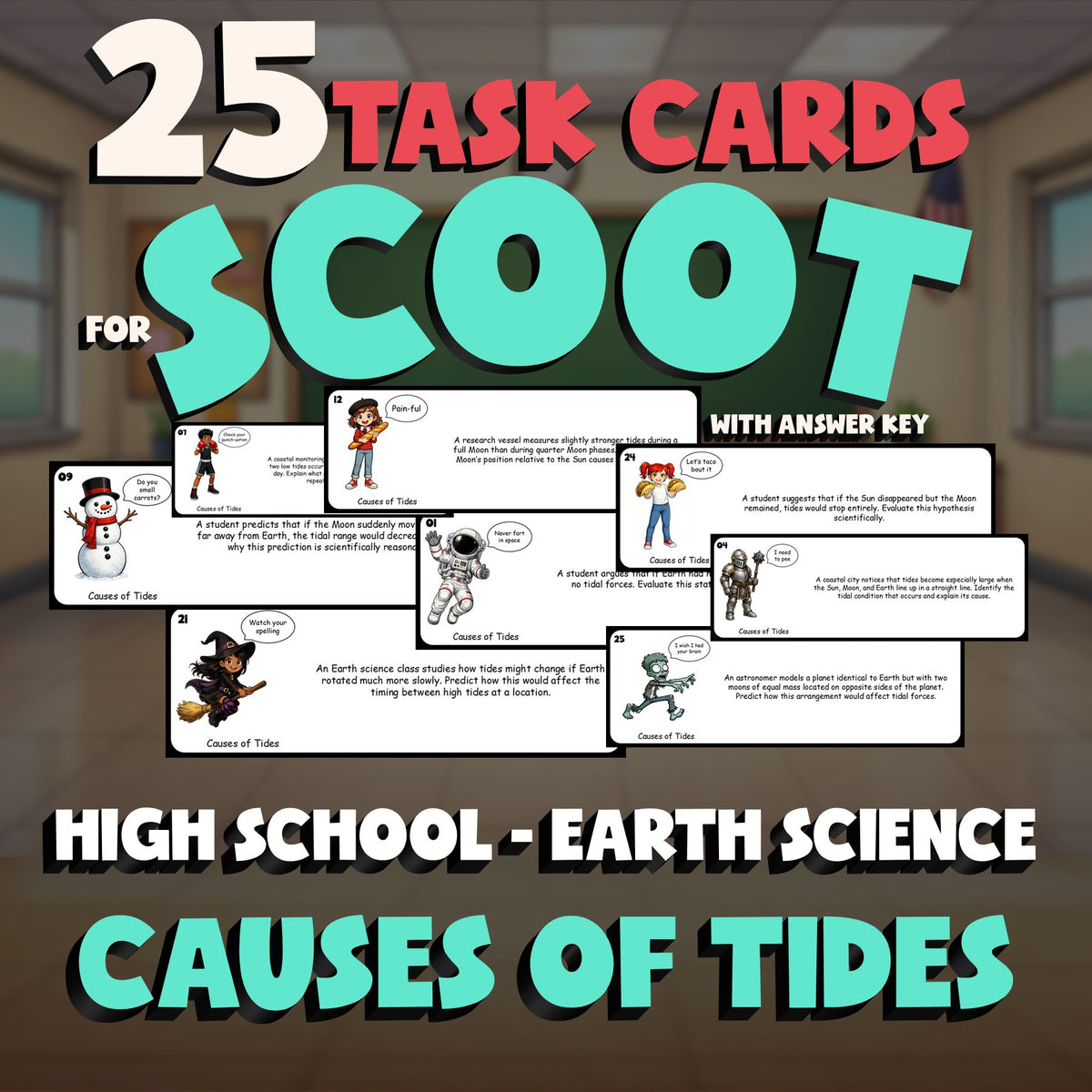 Causes of Tides SCOOT TASK CARDS Game - No Prep Earth Science Review Activity