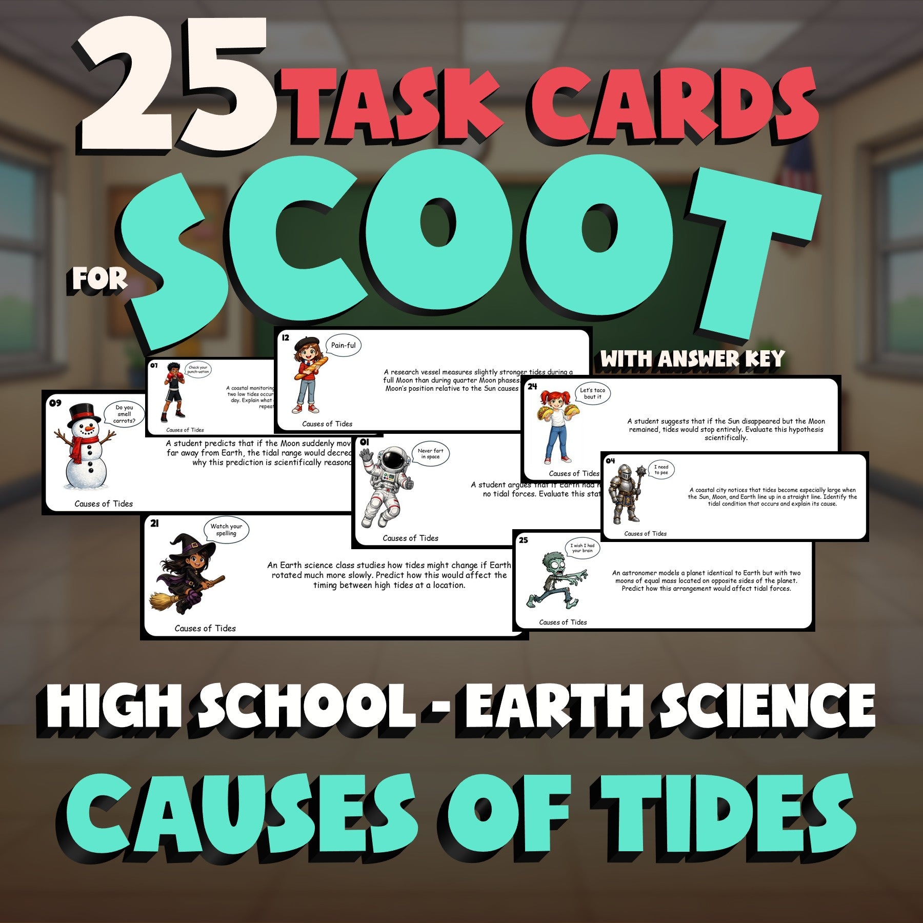 Causes of Tides SCOOT TASK CARDS Game - No Prep Earth Science Review Activity