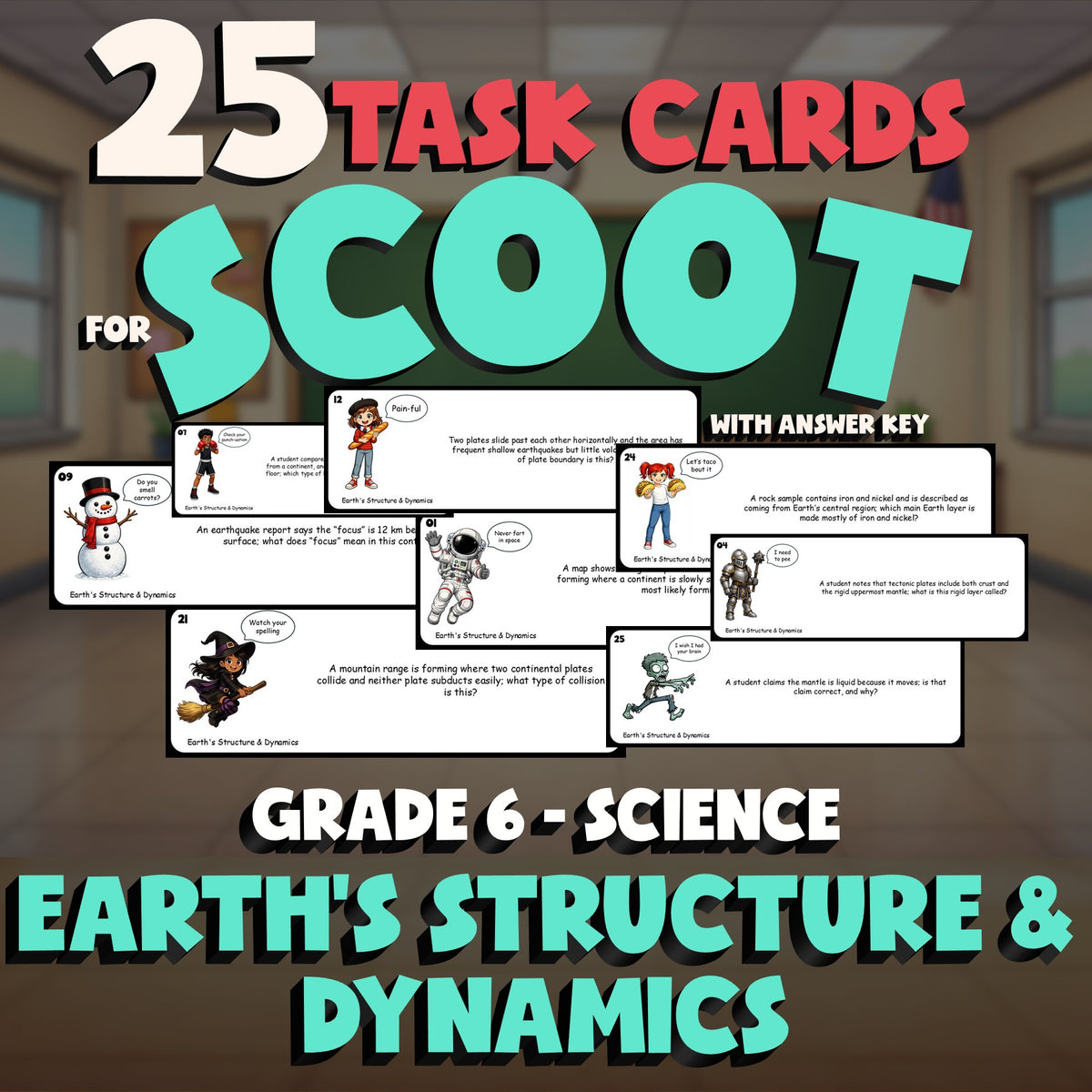Earth's Structure & Dynamics SCOOT TASK CARDS Science Game - No Prep Grade 6