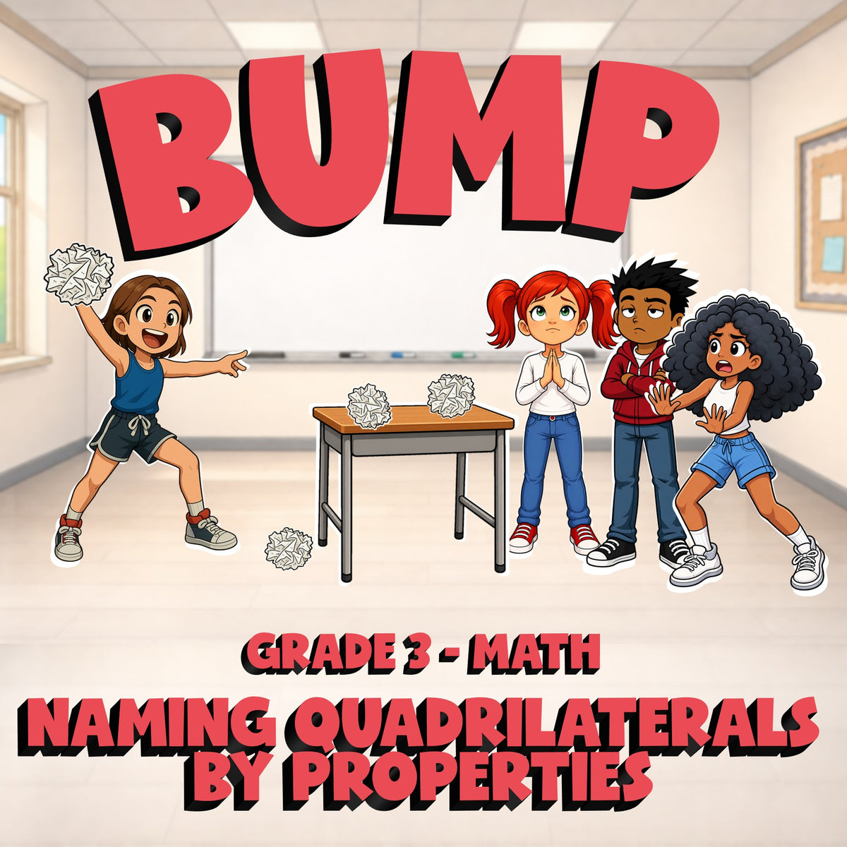 Naming Quadrilaterals by Properties BUMP Math Game - No Prep Grade 3 Review
