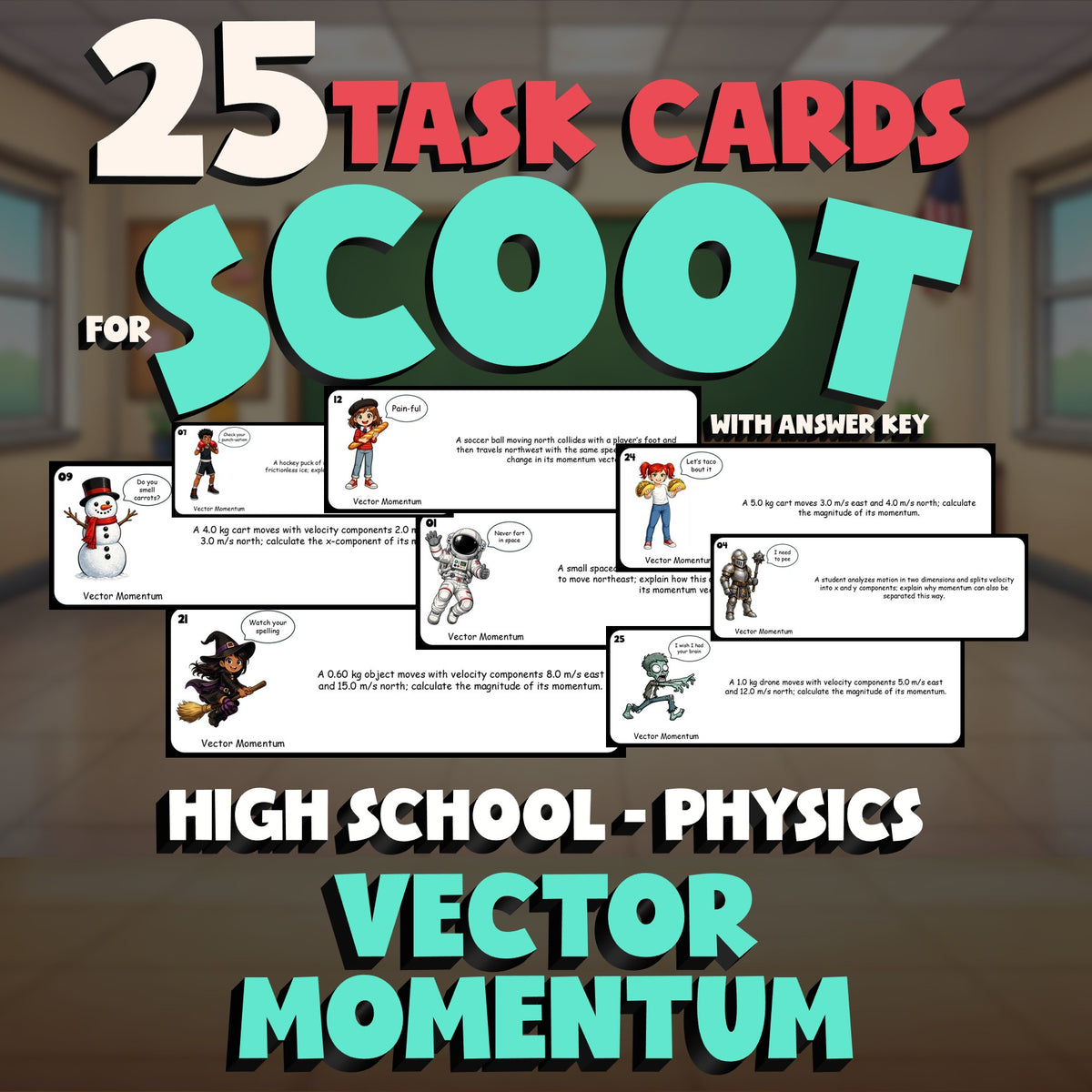 Vector Momentum SCOOT TASK CARDS Science Game - No Prep Physics Review Activity