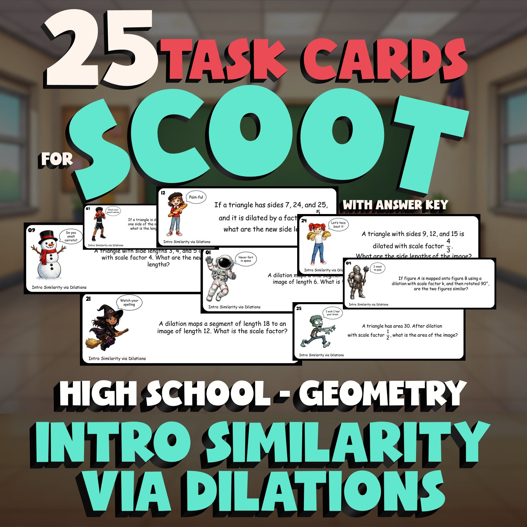 Intro Similarity via Dilations SCOOT TASK CARDS Math Game - No Prep Geometry
