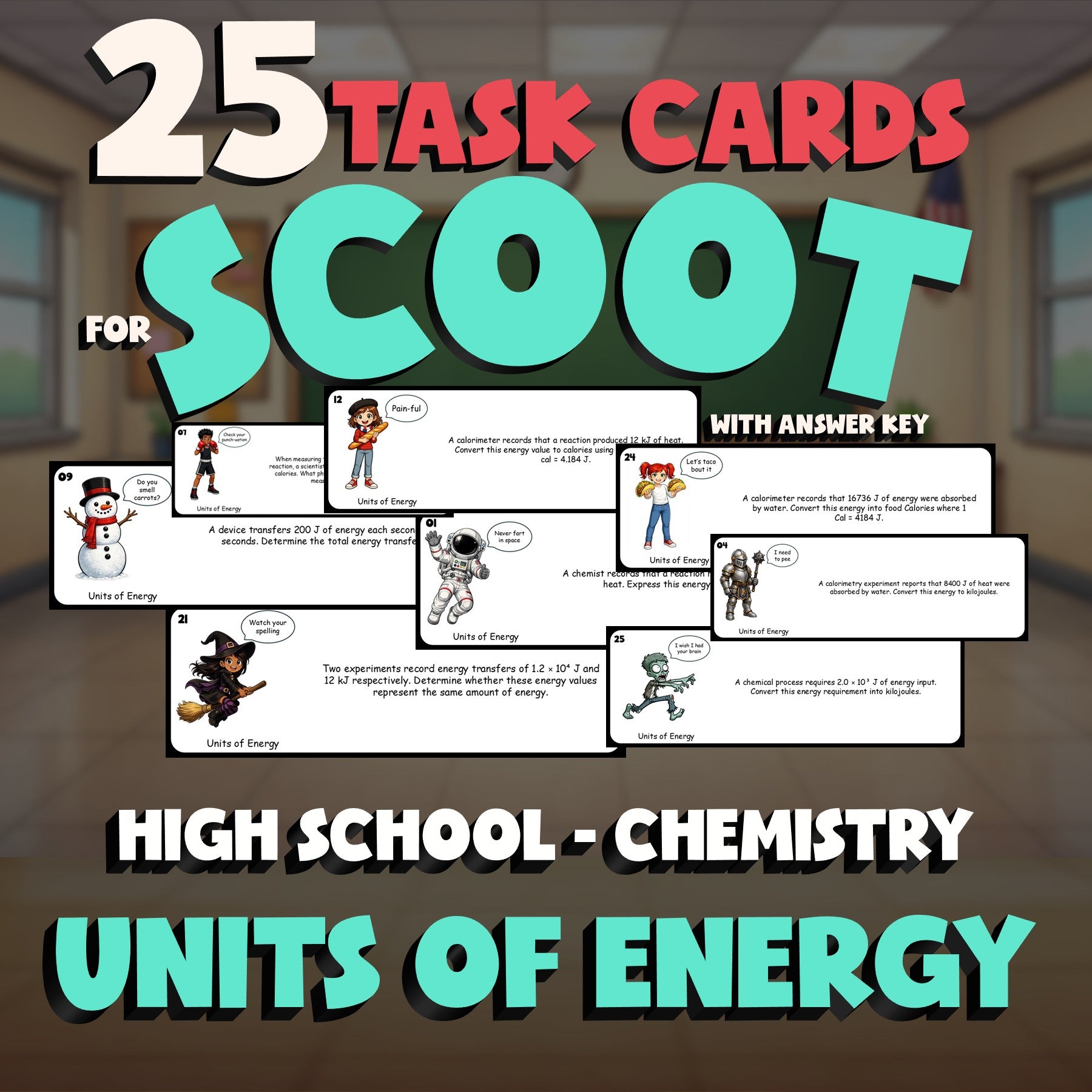 Units of Energy SCOOT TASK CARDS Science Game - No Prep Chemistry Review